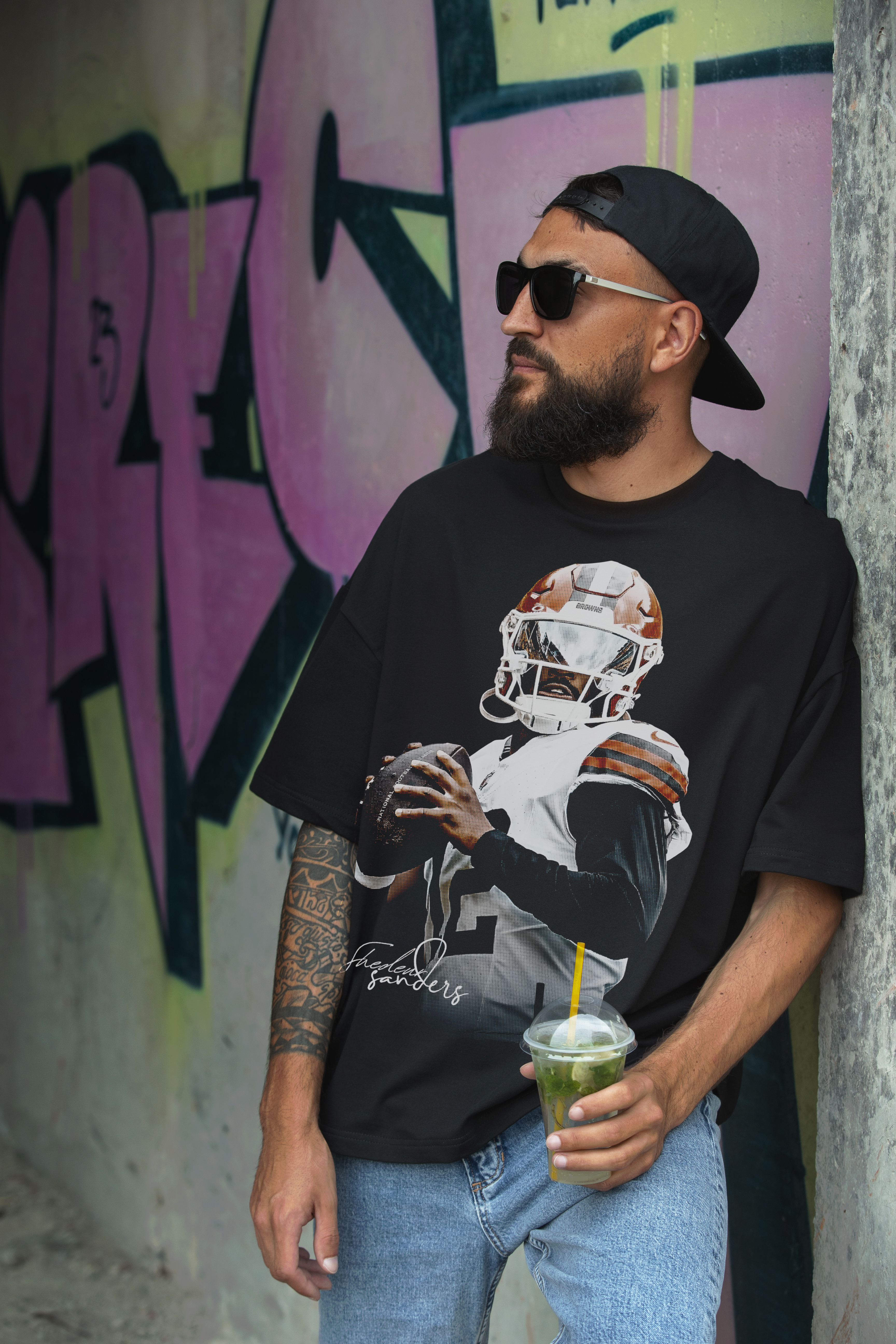 S. Sanders Quarterback Icon Portrait Tee | Gridiron Player Illustration product thumbnail image