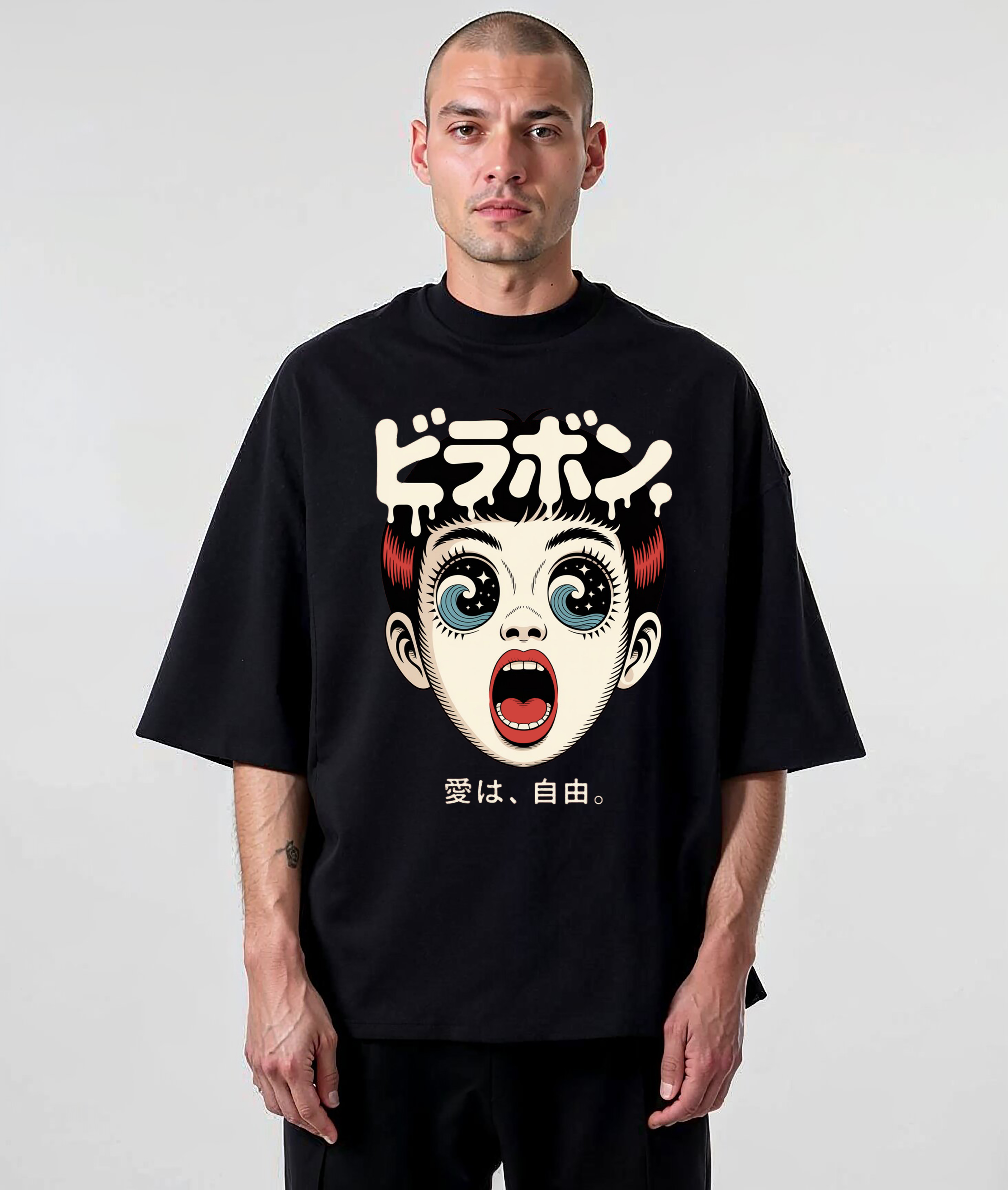 Anime Face Graphic T-Shirt — Large Front Logo product thumbnail image
