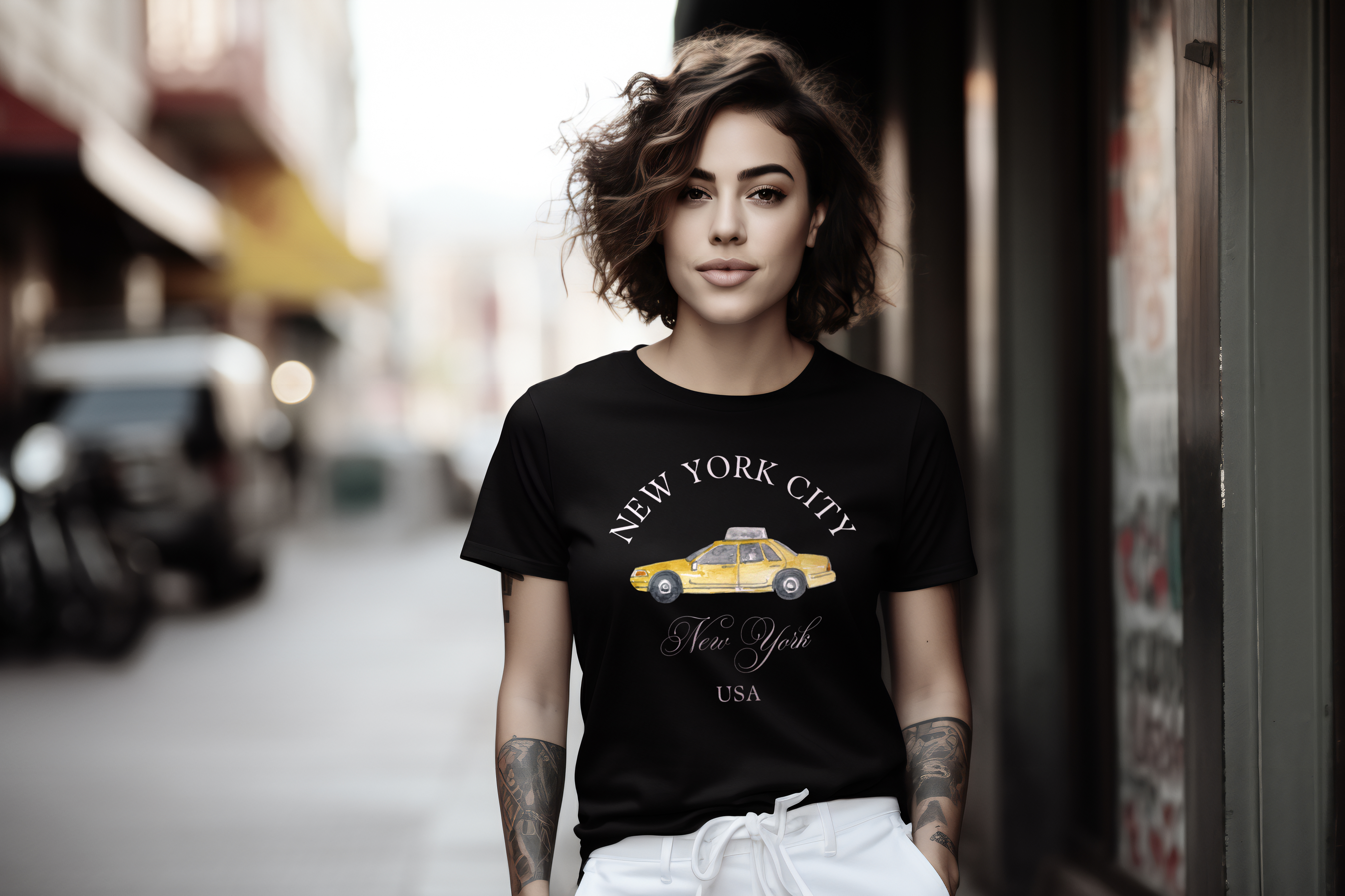New York City Taxi Women's Cotton Tee, Travel T-Shirt, Gift for NYC Lovers, Casual Tee, Summer Outfit, Streetwear product thumbnail image New York City Taxi Women's Cotton Tee, Travel T-Shirt, Gift for NYC Lovers, Casual Tee, Summer Outfit, Streetwear product thumbnail image