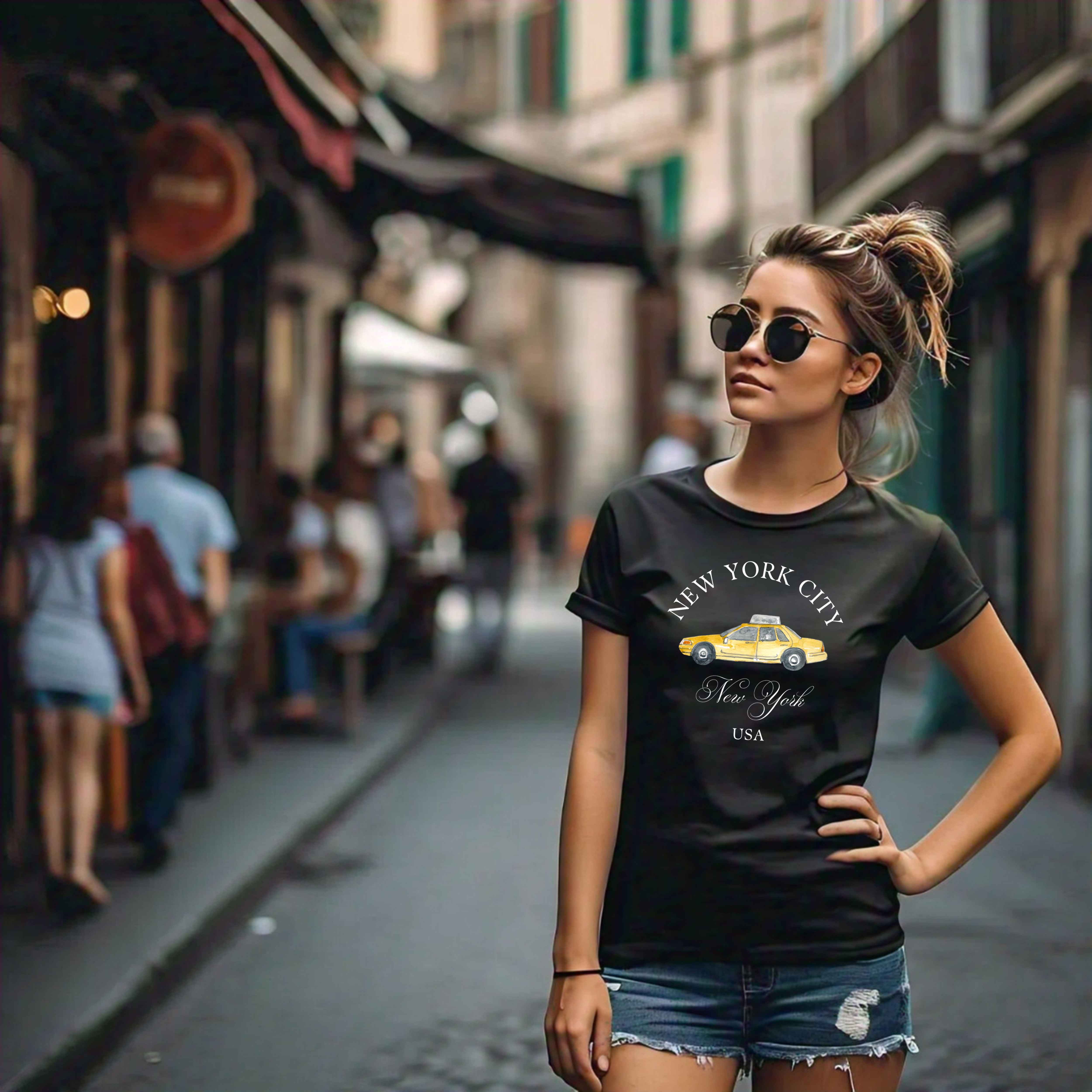 New York City Taxi Women's Cotton Tee, Travel T-Shirt, Gift for NYC Lovers, Casual Tee, Summer Outfit, Streetwear product thumbnail image