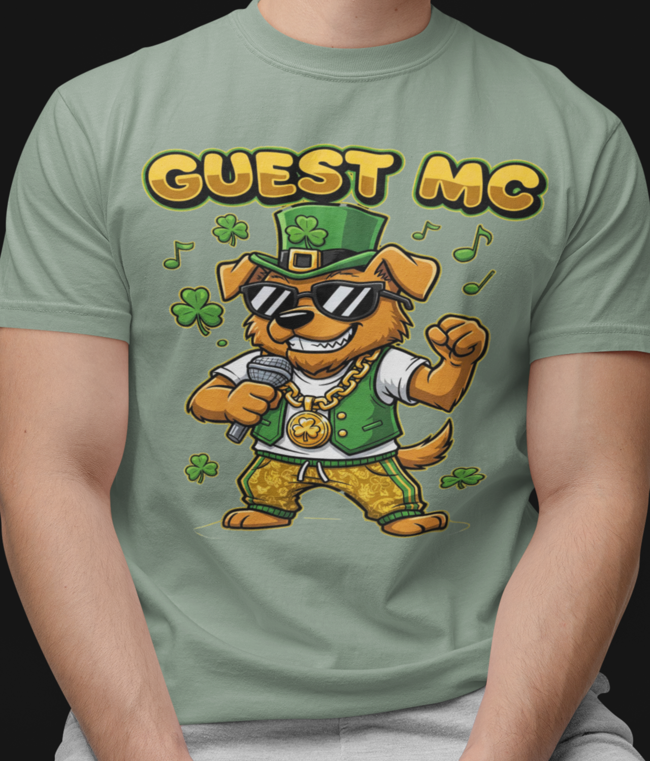 St. Patrick's Day 'Guest MC' Cute Dog Rapper Comfort Colors T-Shirt Unisex Funny Graphic Party Tee product thumbnail image St. Patrick's Day 'Guest MC' Cute Dog Rapper Comfort Colors T-Shirt Unisex Funny Graphic Party Tee product thumbnail image