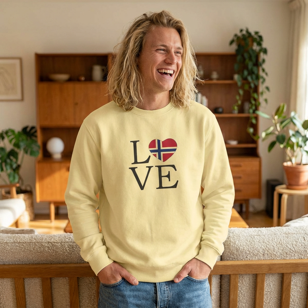 Norway LOVE Unisex Lightweight Crewneck Sweatshirt - Men Women His Hers, Scandinavian Sweatshirt, Nordic Gift, Couples Matching Shirt,