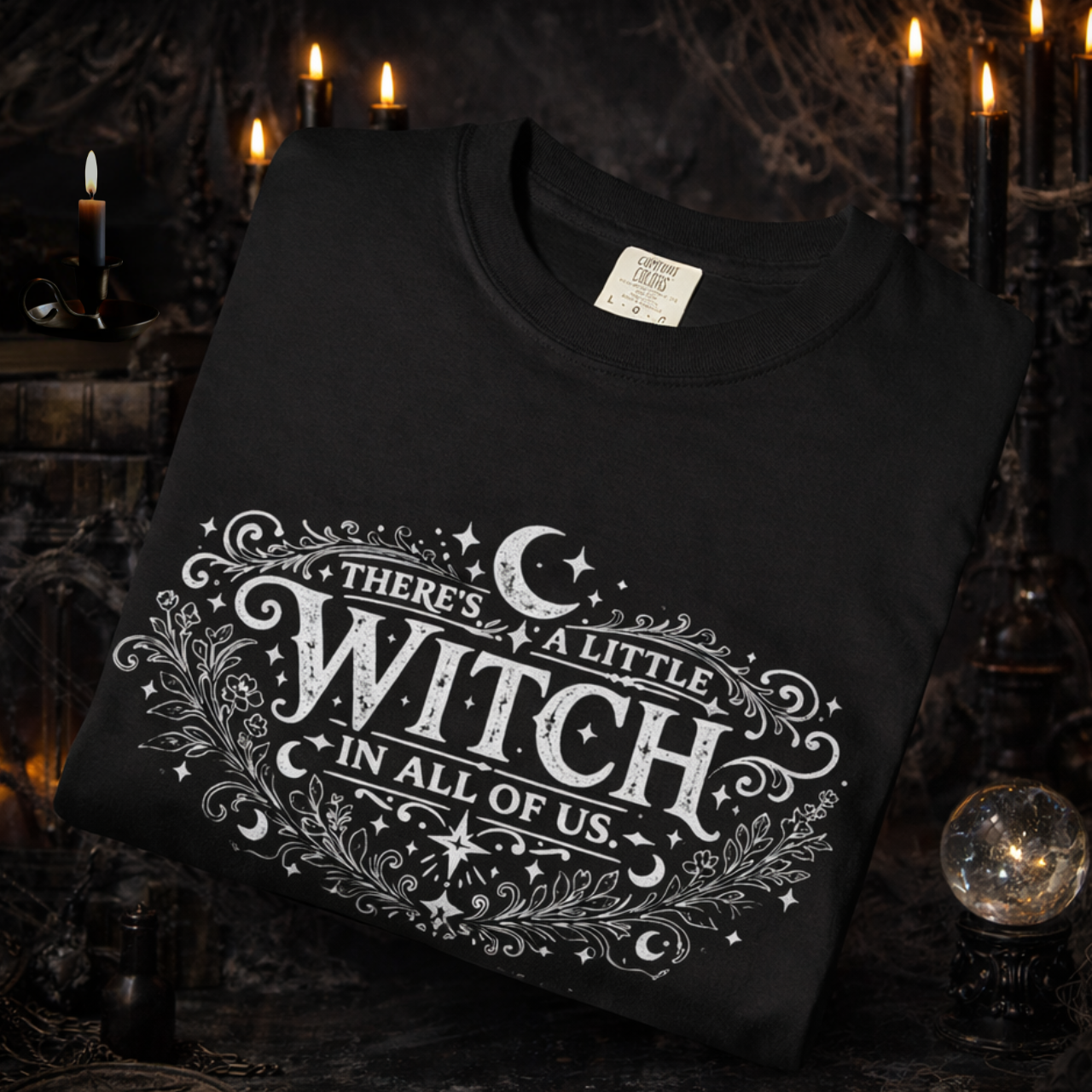 Witch T-Shirt, "There's a Little Witch in All of Us" Vintage Graphic Tee product thumbnail image Witch T-Shirt, "There's a Little Witch in All of Us" Vintage Graphic Tee product thumbnail image