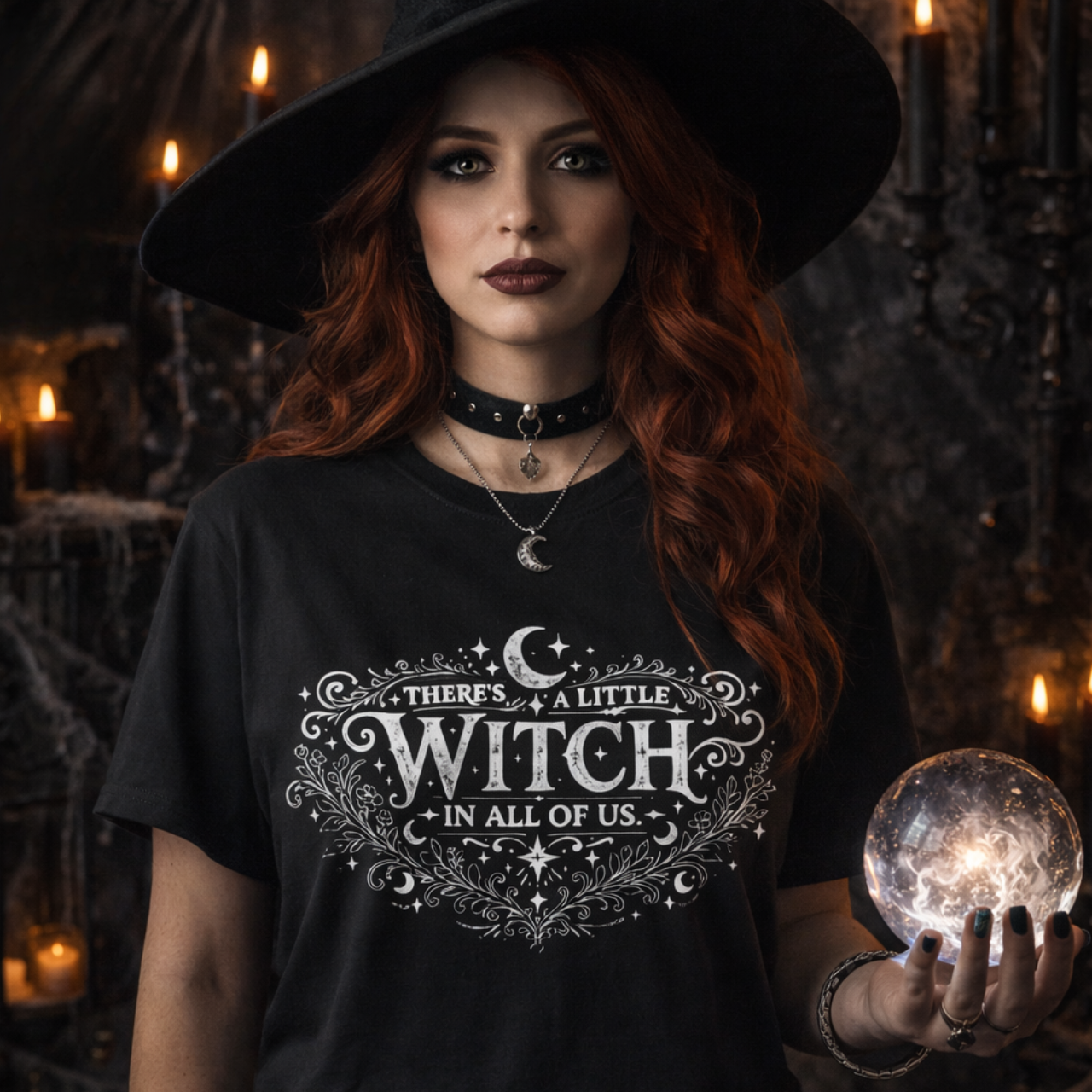 Witch T-Shirt, "There's a Little Witch in All of Us" Vintage Graphic Tee product thumbnail image Witch T-Shirt, "There's a Little Witch in All of Us" Vintage Graphic Tee product thumbnail image