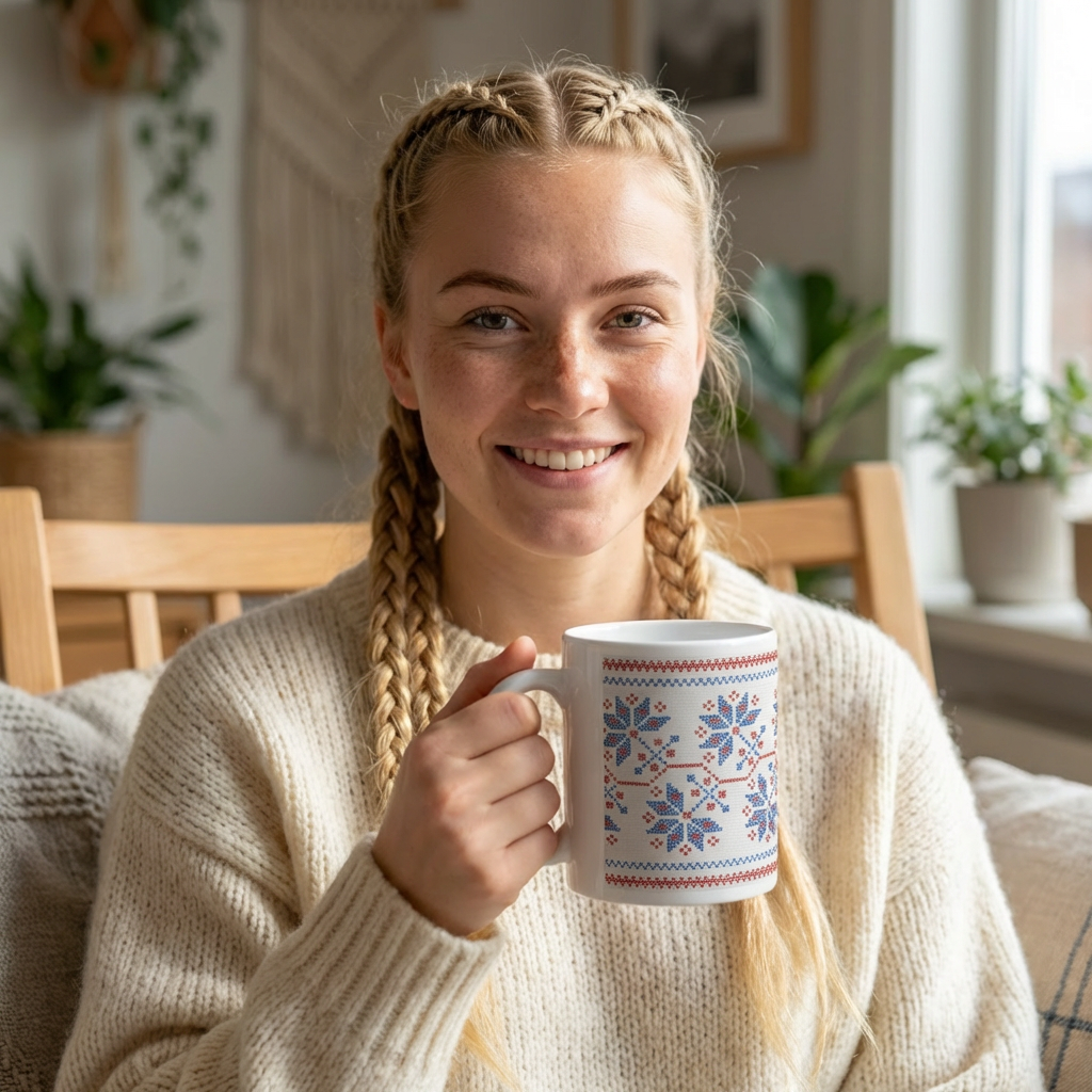 Finnish Folkart Jumbo Mug, 20oz Coffee Tea Cup, Finland Scandinavian Embroidery Design, Kitchen Decor Gift, Restaurant Style product thumbnail image