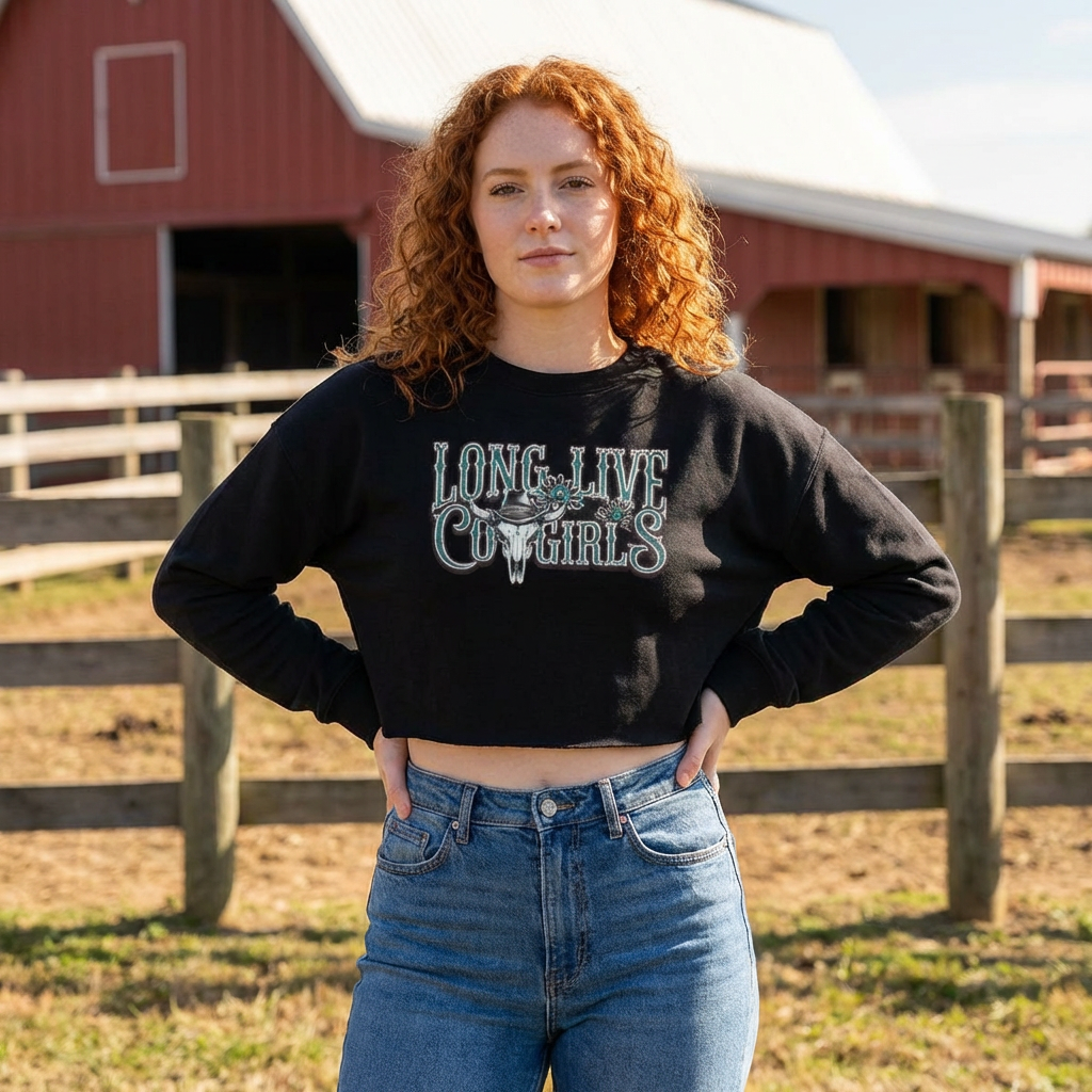 Long Live Cowgirls Cropped Sweatshirt, Western Cowgirl Graphic Crop Pullover, Vintage Country Western Women’s Sweatshirt, Bella Canvas 7503