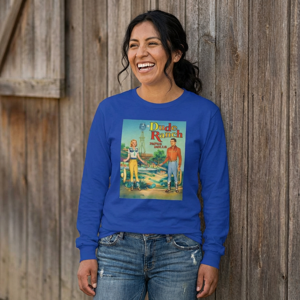 Dude Ranch Vintage Western Long Sleeve Tee — Retro Cowboy Paper Doll Design product thumbnail image