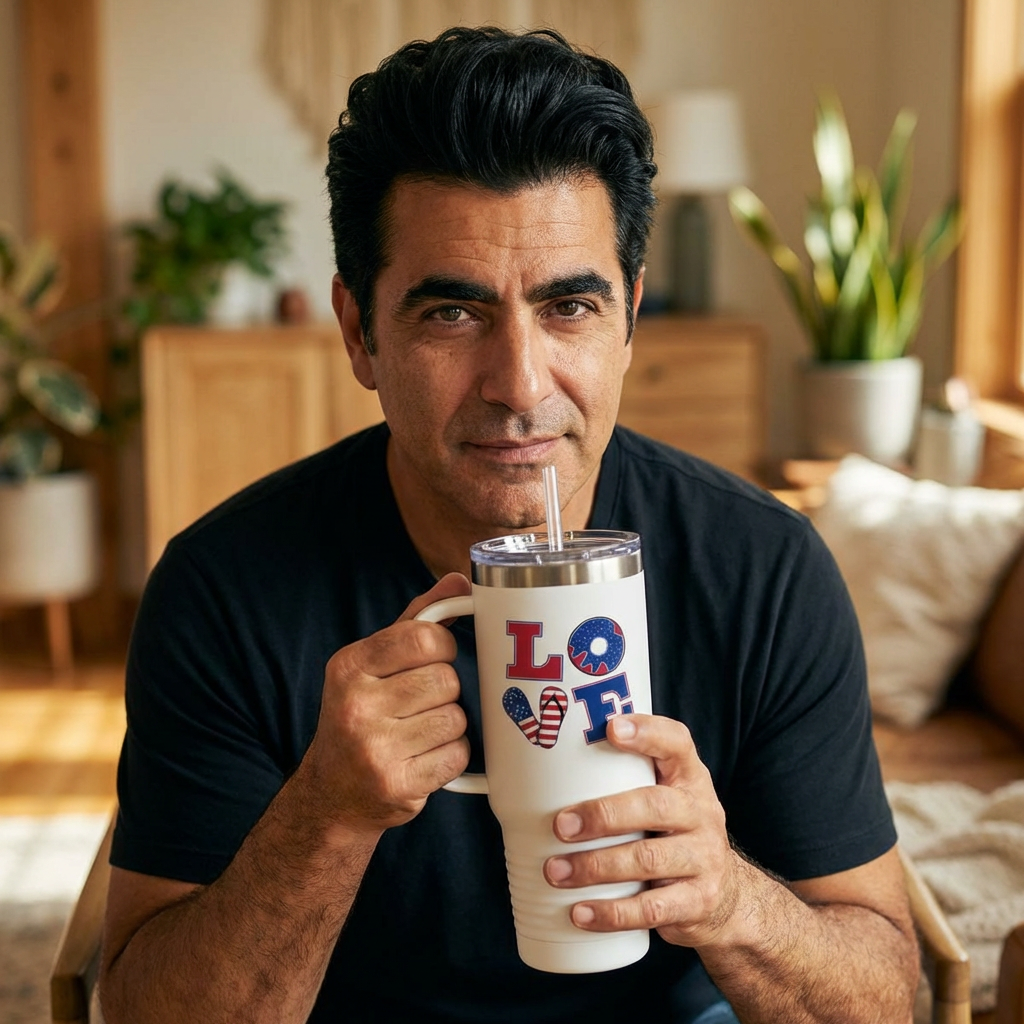 LOVE 40 oz Insulated Travel Tumbler (White) | Red White &amp; Blue LOVE Design (Double-Sided) | Reusable Straw | LifeCoachDesigns.shop Exclusive product thumbnail image