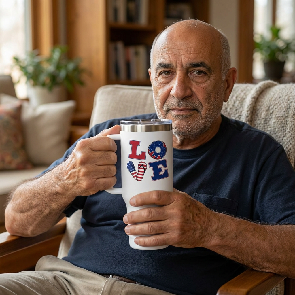 LOVE 40 oz Insulated Travel Tumbler (White) | Red White &amp; Blue LOVE Design (Double-Sided) | Reusable Straw | LifeCoachDesigns.shop Exclusive product thumbnail image