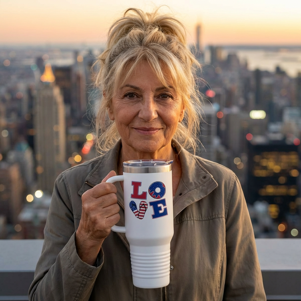 LOVE 40 oz Insulated Travel Tumbler (White) | Red White &amp; Blue LOVE Design (Double-Sided) | Reusable Straw | LifeCoachDesigns.shop Exclusive product thumbnail image