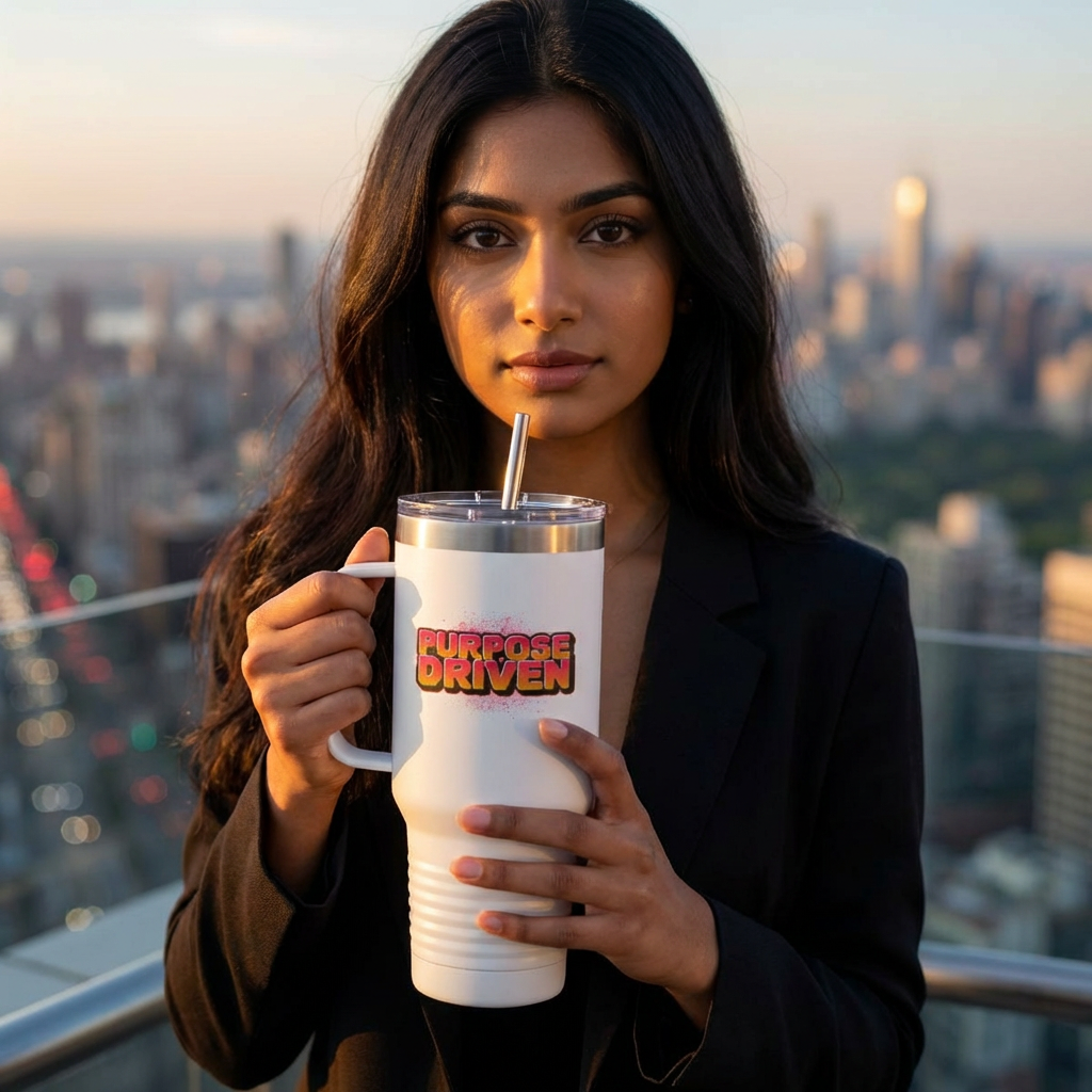 FOCUS 40 oz Insulated Travel Tumbler | White Graffiti Letters w/ Black Outline | Cyan Splash Background | 4 Color Options | Reusable Straw | LifeCoachDesigns.shop Exclusive product thumbnail image