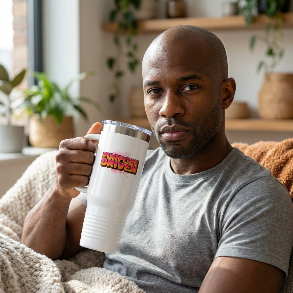FOCUS 40 oz Insulated Travel Tumbler | White Graffiti Letters w/ Black Outline | Cyan Splash Background | 4 Color Options | Reusable Straw | LifeCoachDesigns.shop Exclusive product thumbnail image