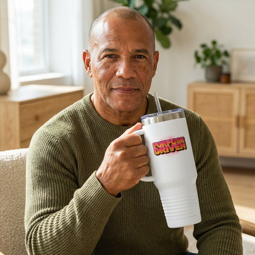 FOCUS 40 oz Insulated Travel Tumbler | White Graffiti Letters w/ Black Outline | Cyan Splash Background | 4 Color Options | Reusable Straw | LifeCoachDesigns.shop Exclusive product thumbnail image