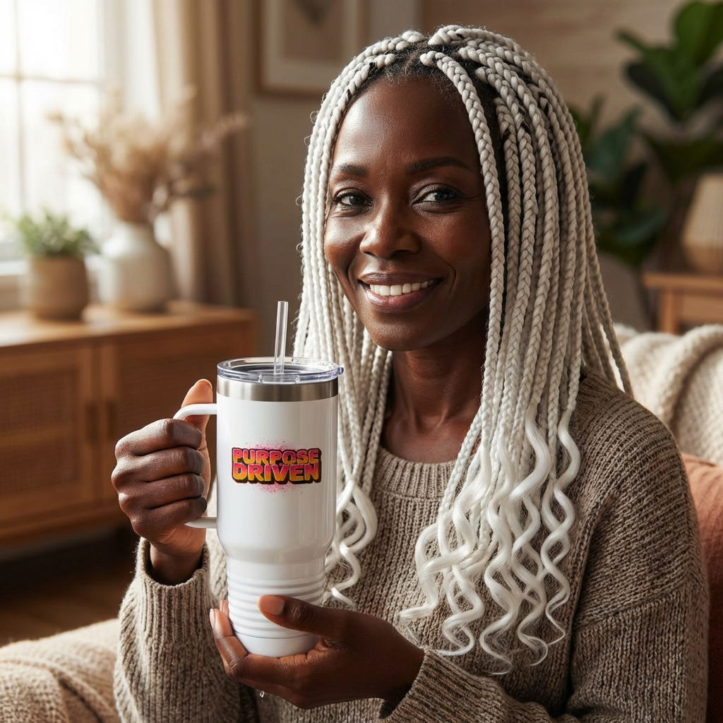 FOCUS 40 oz Insulated Travel Tumbler | White Graffiti Letters w/ Black Outline | Cyan Splash Background | 4 Color Options | Reusable Straw | LifeCoachDesigns.shop Exclusive product thumbnail image