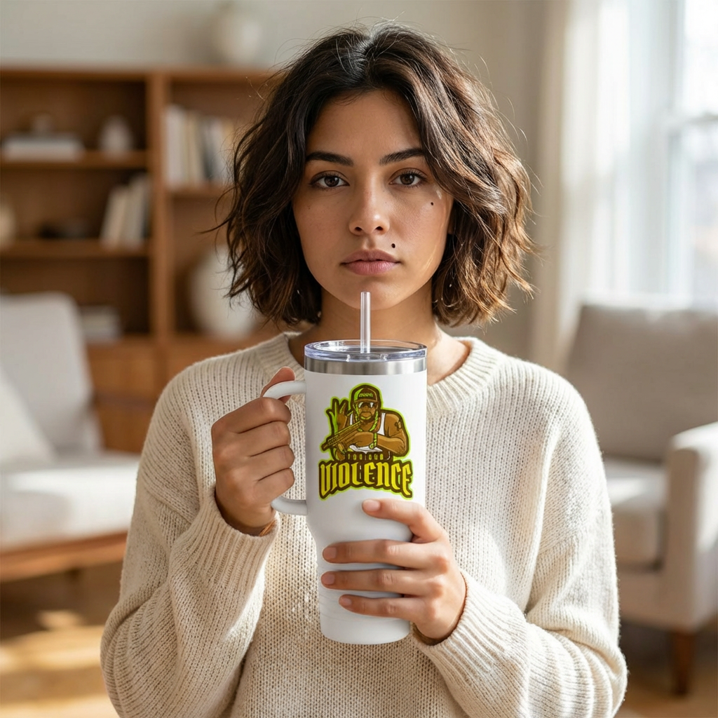 STOP GUN VIOLENCE 40 oz Insulated Travel Tumbler | Gang Awareness Graphic | 3 Color Options | Reusable Straw | LifeCoachDesigns.shop Exclusive product thumbnail image