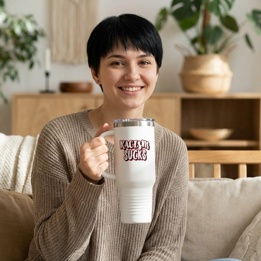 RACISM SUCKS 40 oz Insulated Tumbler | Double-Sided Graffiti Message | 4 Color Options | Reusable Straw Travel Cup | LifeCoachDesigns.shop Exclusive product thumbnail image