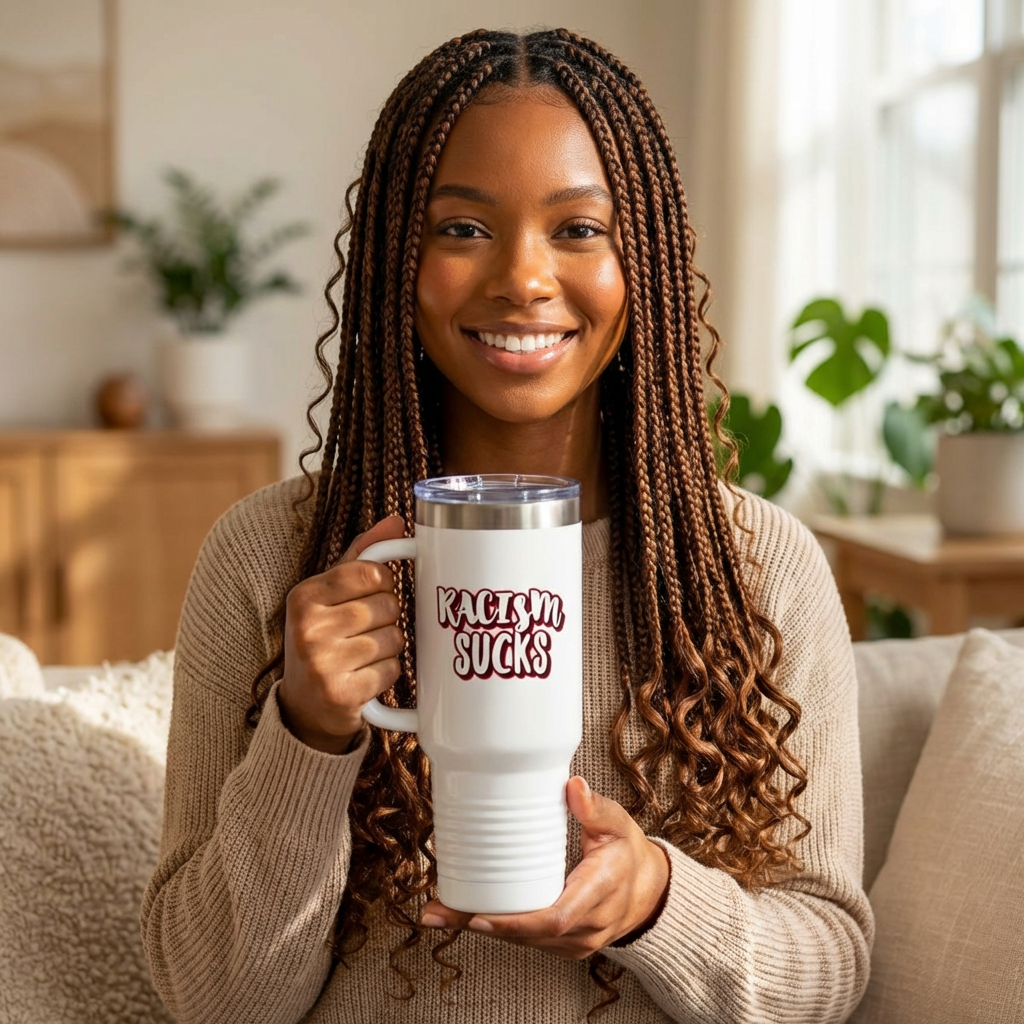 RACISM SUCKS 40 oz Insulated Tumbler | Double-Sided Graffiti Message | 4 Color Options | Reusable Straw Travel Cup | LifeCoachDesigns.shop Exclusive product thumbnail image