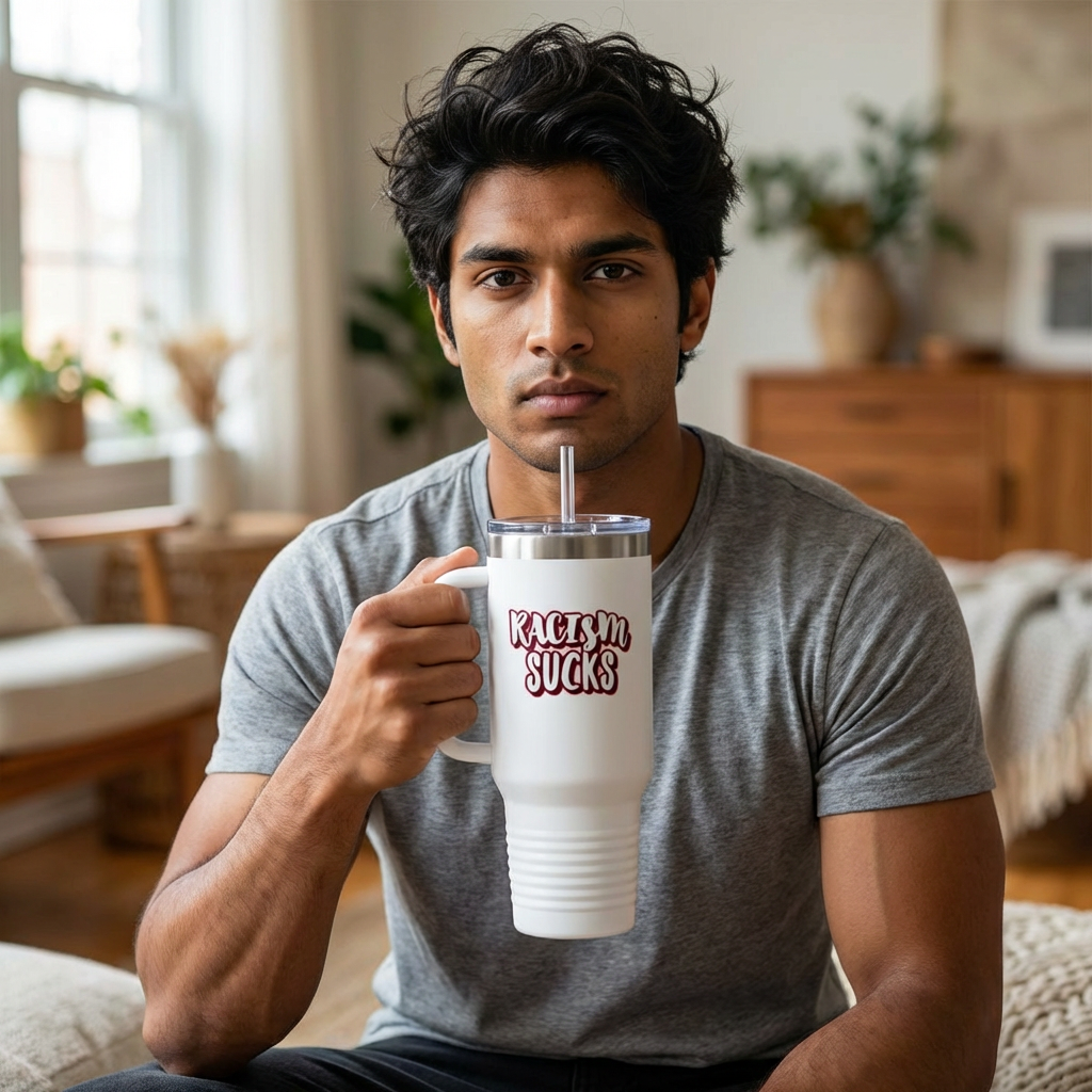 RACISM SUCKS 40 oz Insulated Tumbler | Double-Sided Graffiti Message | 4 Color Options | Reusable Straw Travel Cup | LifeCoachDesigns.shop Exclusive product thumbnail image