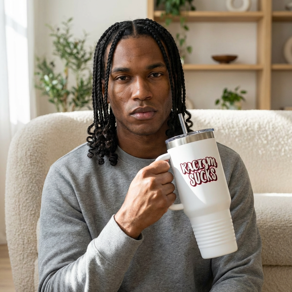 RACISM SUCKS 40 oz Insulated Tumbler | Double-Sided Graffiti Message | 4 Color Options | Reusable Straw Travel Cup | LifeCoachDesigns.shop Exclusive product thumbnail image