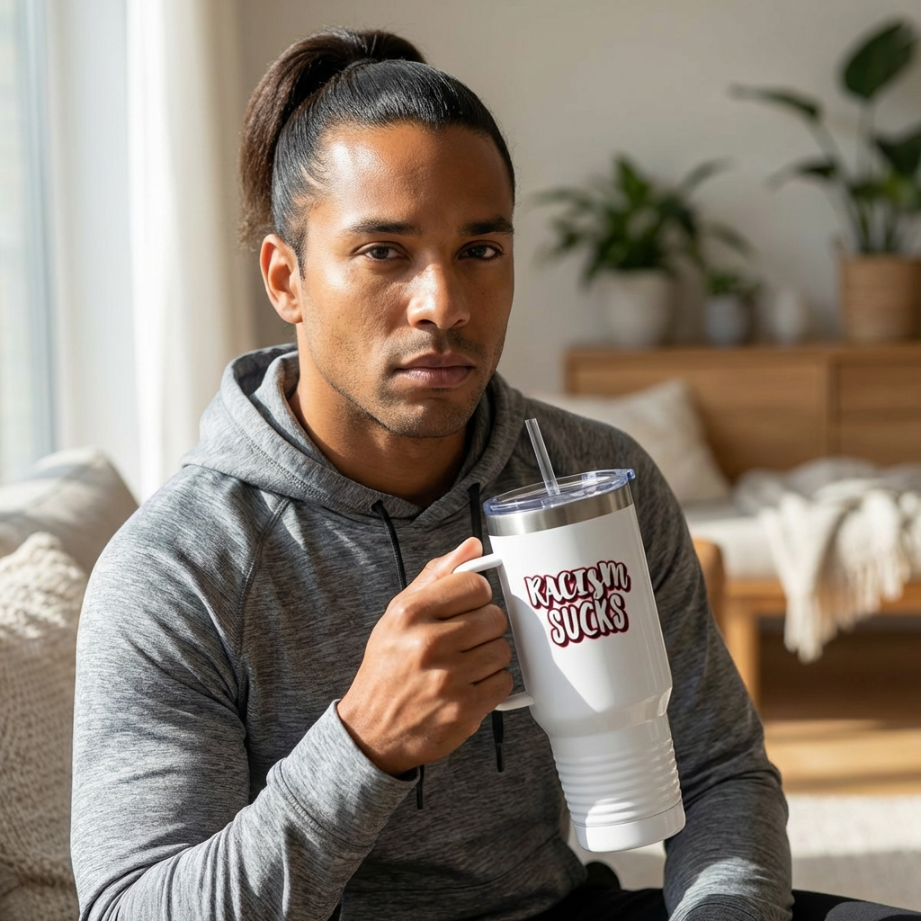 RACISM SUCKS 40 oz Insulated Tumbler | Double-Sided Graffiti Message | 4 Color Options | Reusable Straw Travel Cup | LifeCoachDesigns.shop Exclusive product thumbnail image