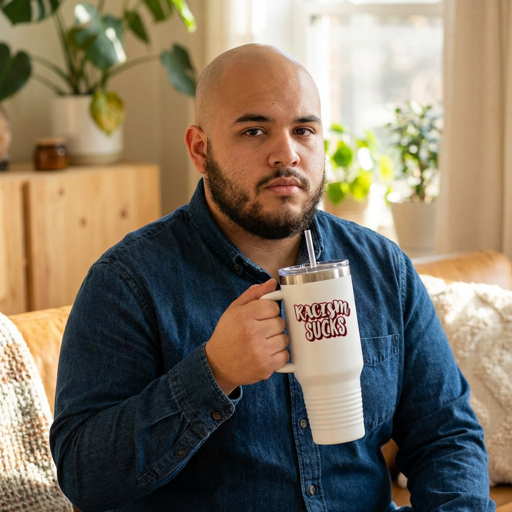 RACISM SUCKS 40 oz Insulated Tumbler | Double-Sided Graffiti Message | 4 Color Options | Reusable Straw Travel Cup | LifeCoachDesigns.shop Exclusive product thumbnail image