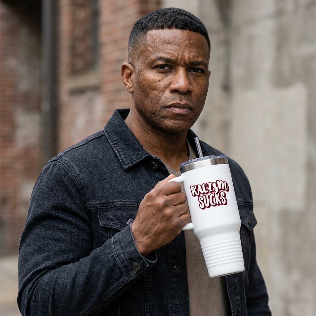 RACISM SUCKS 40 oz Insulated Tumbler | Double-Sided Graffiti Message | 4 Color Options | Reusable Straw Travel Cup | LifeCoachDesigns.shop Exclusive product thumbnail image RACISM SUCKS 40 oz Insulated Tumbler | Double-Sided Graffiti Message | 4 Color Options | Reusable Straw Travel Cup | LifeCoachDesigns.shop Exclusive product thumbnail image