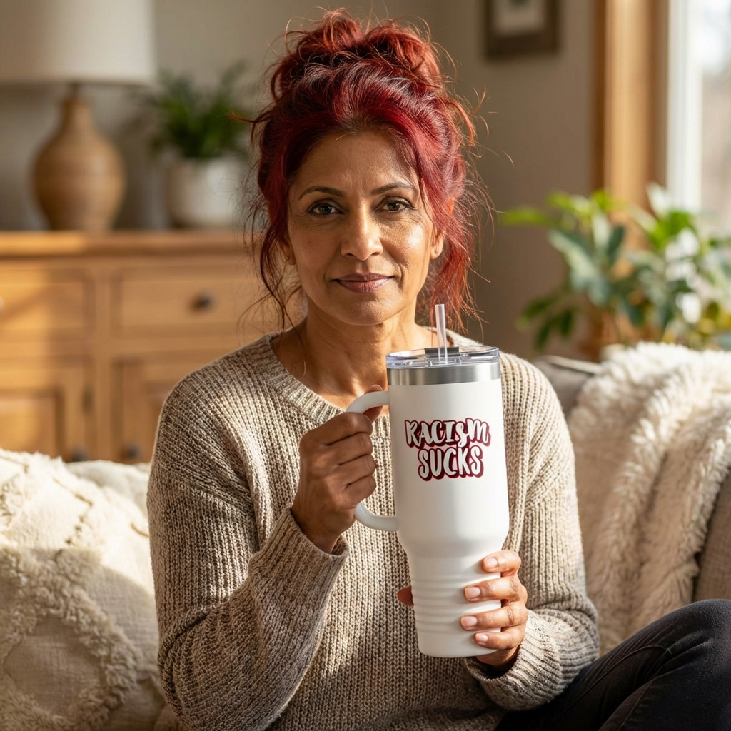 RACISM SUCKS 40 oz Insulated Tumbler | Double-Sided Graffiti Message | 4 Color Options | Reusable Straw Travel Cup | LifeCoachDesigns.shop Exclusive product thumbnail image