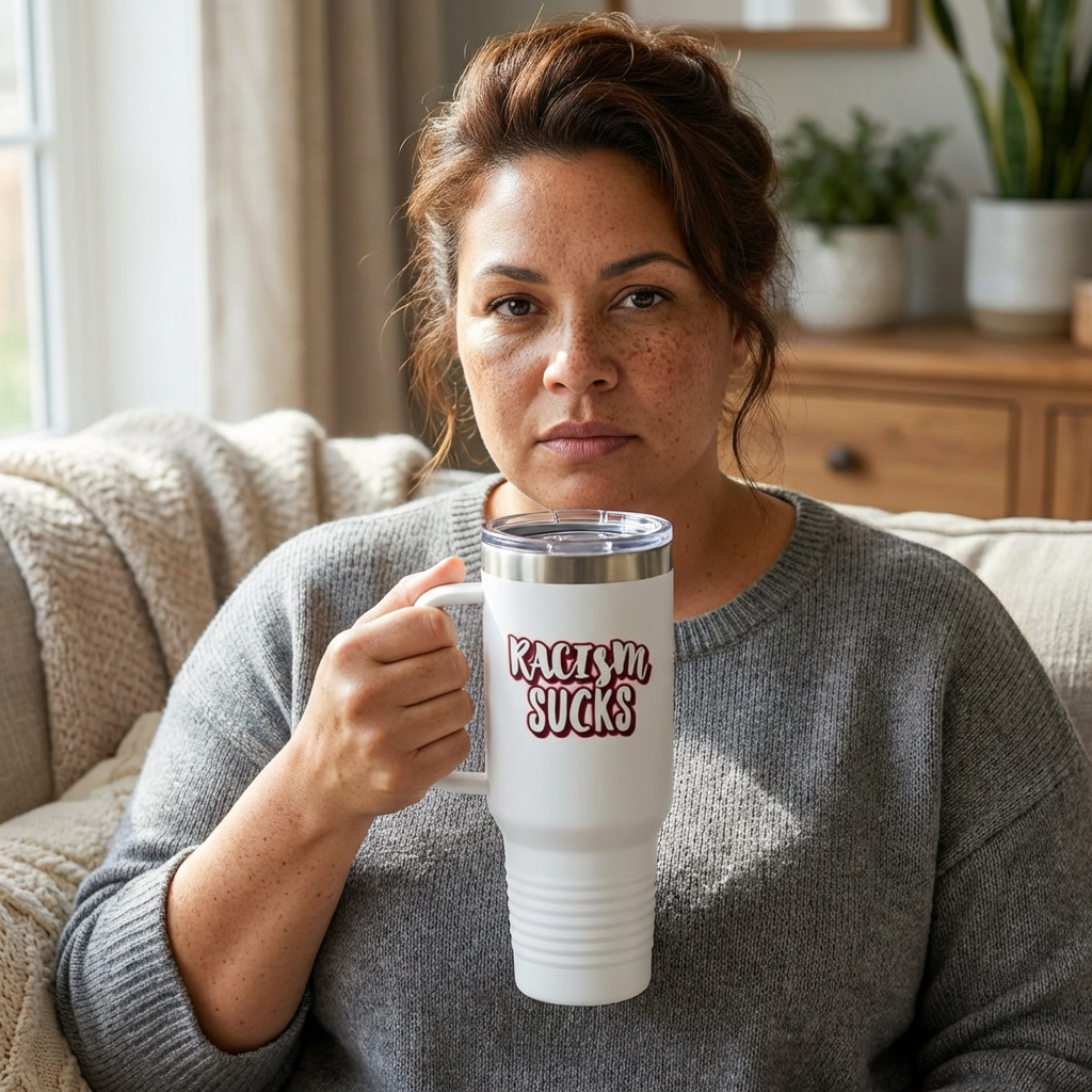 RACISM SUCKS 40 oz Insulated Tumbler | Double-Sided Graffiti Message | 4 Color Options | Reusable Straw Travel Cup | LifeCoachDesigns.shop Exclusive product thumbnail image