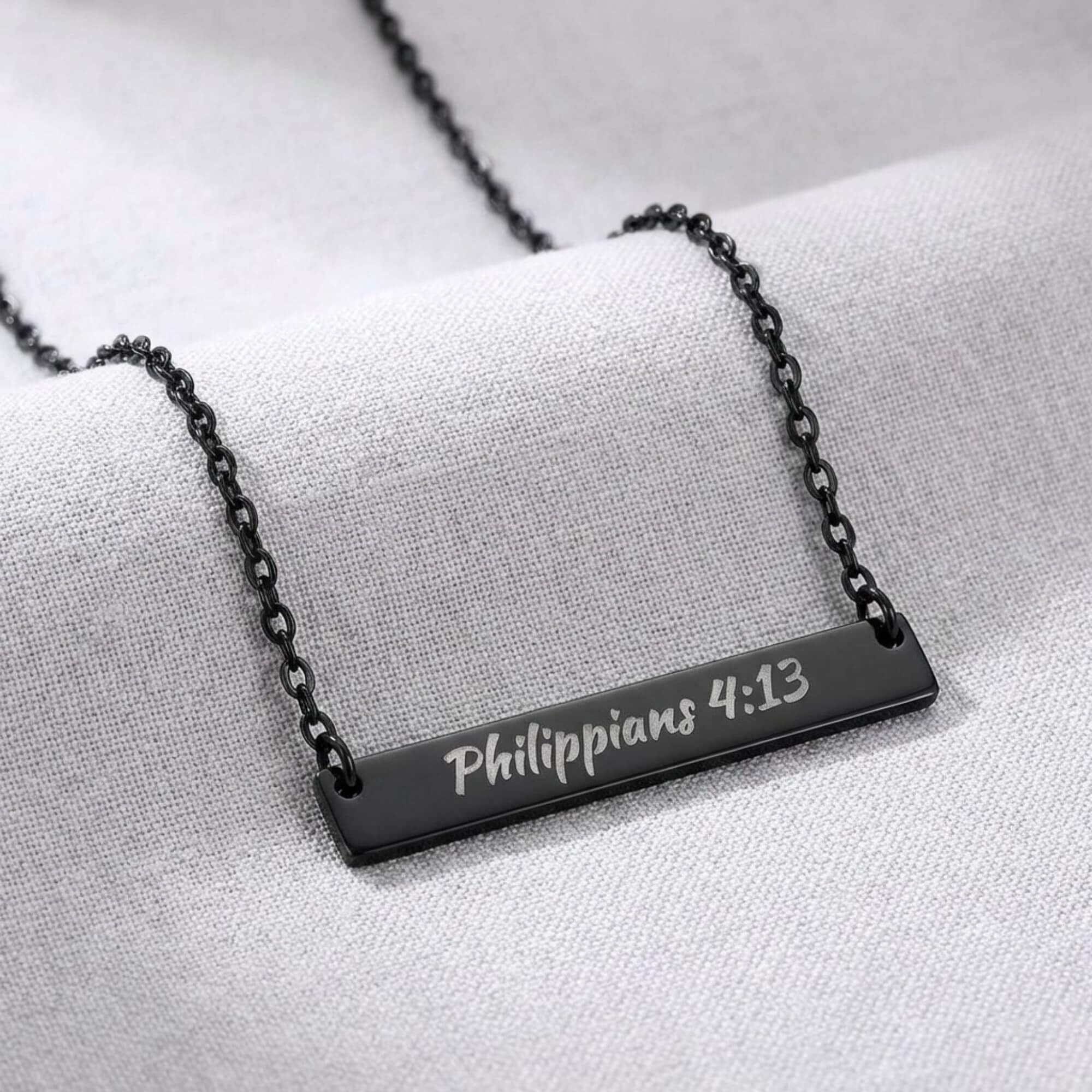 Philippians 4:13 Scripture Pendant Horizontal Bar Necklace product thumbnail image Philippians 4:13 Scripture Pendant Horizontal Bar Necklace product thumbnail image