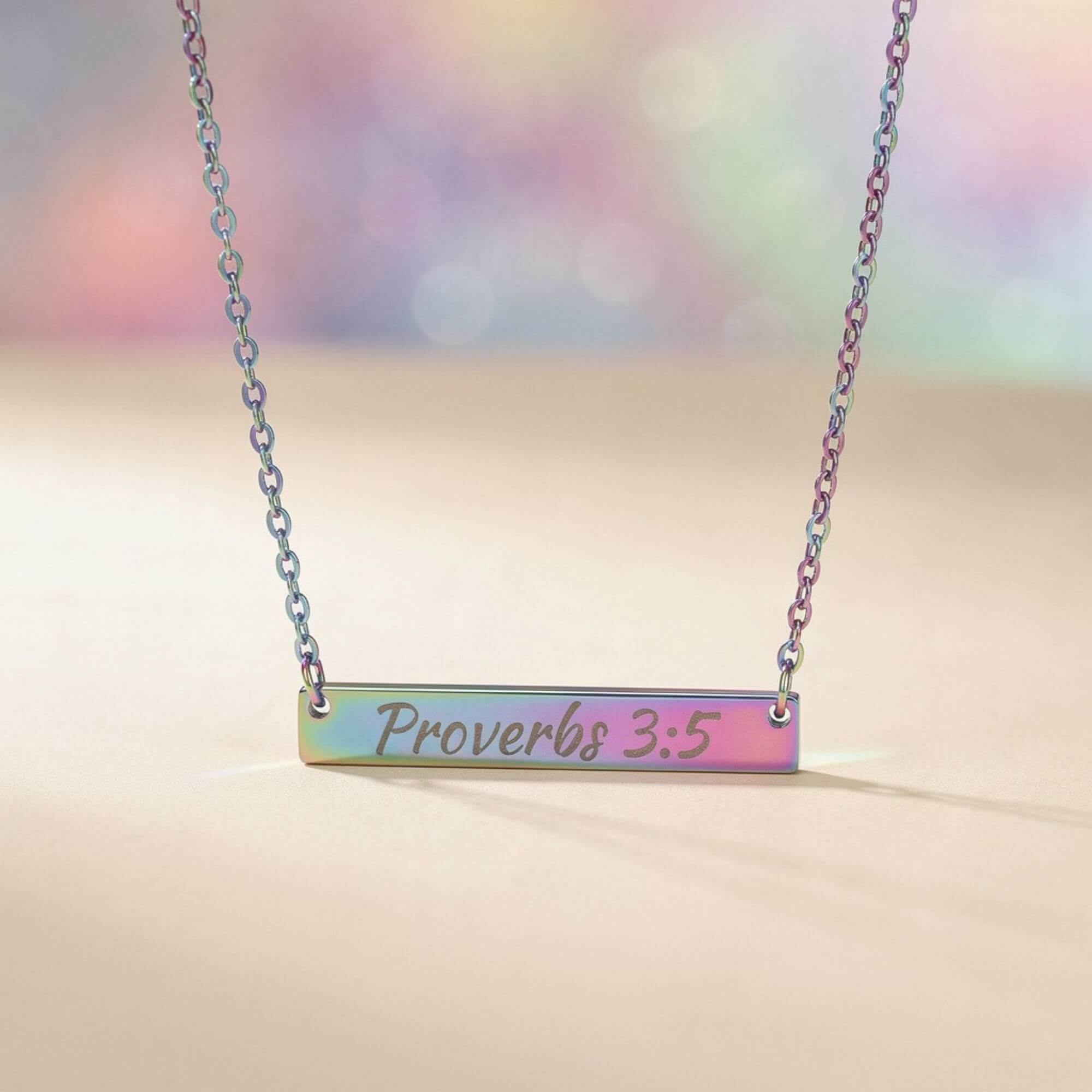 Proverbs 3:5 Engraved Bar Necklace Scripture Pendant product thumbnail image Proverbs 3:5 Engraved Bar Necklace Scripture Pendant product thumbnail image