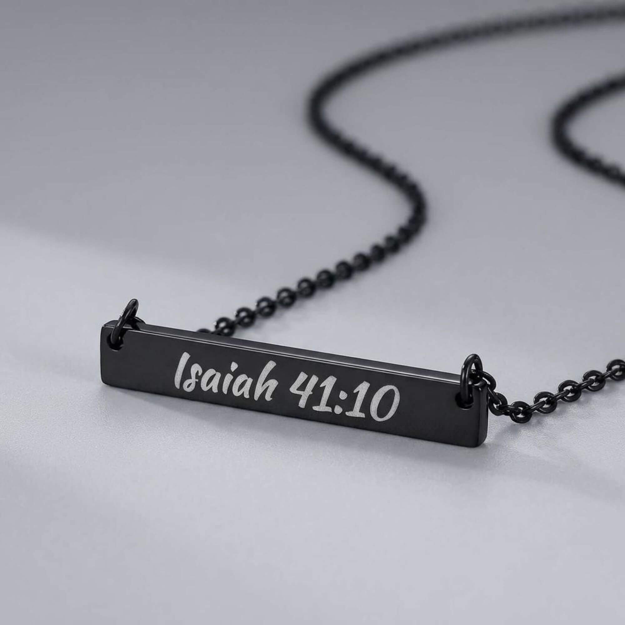 Isaiah 41:10 Engraved Horizontal Bar Necklace product thumbnail image Isaiah 41:10 Engraved Horizontal Bar Necklace product thumbnail image