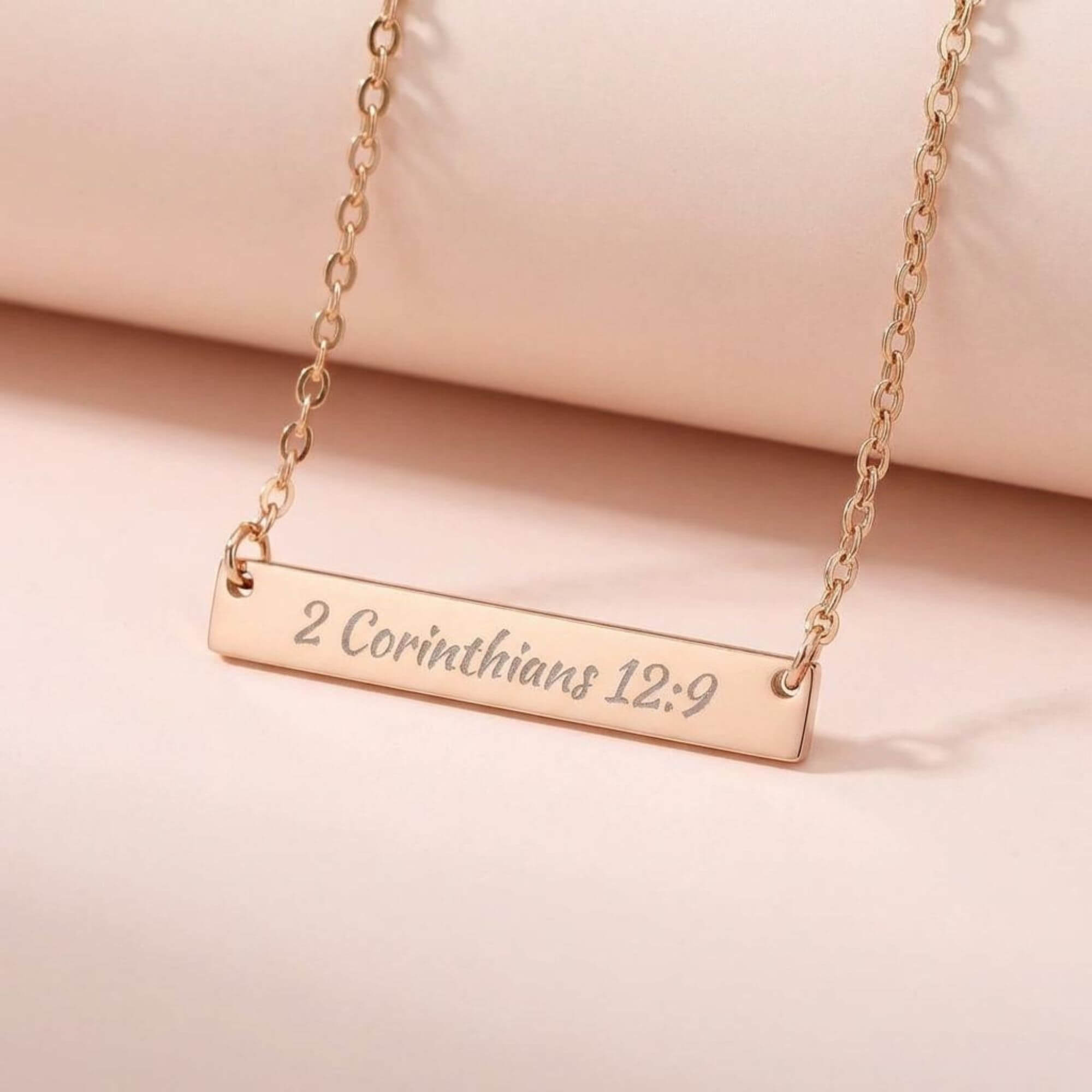 2 Corinthians 12:9 Engraved Horizontal Bar Necklace product thumbnail image 2 Corinthians 12:9 Engraved Horizontal Bar Necklace product thumbnail image