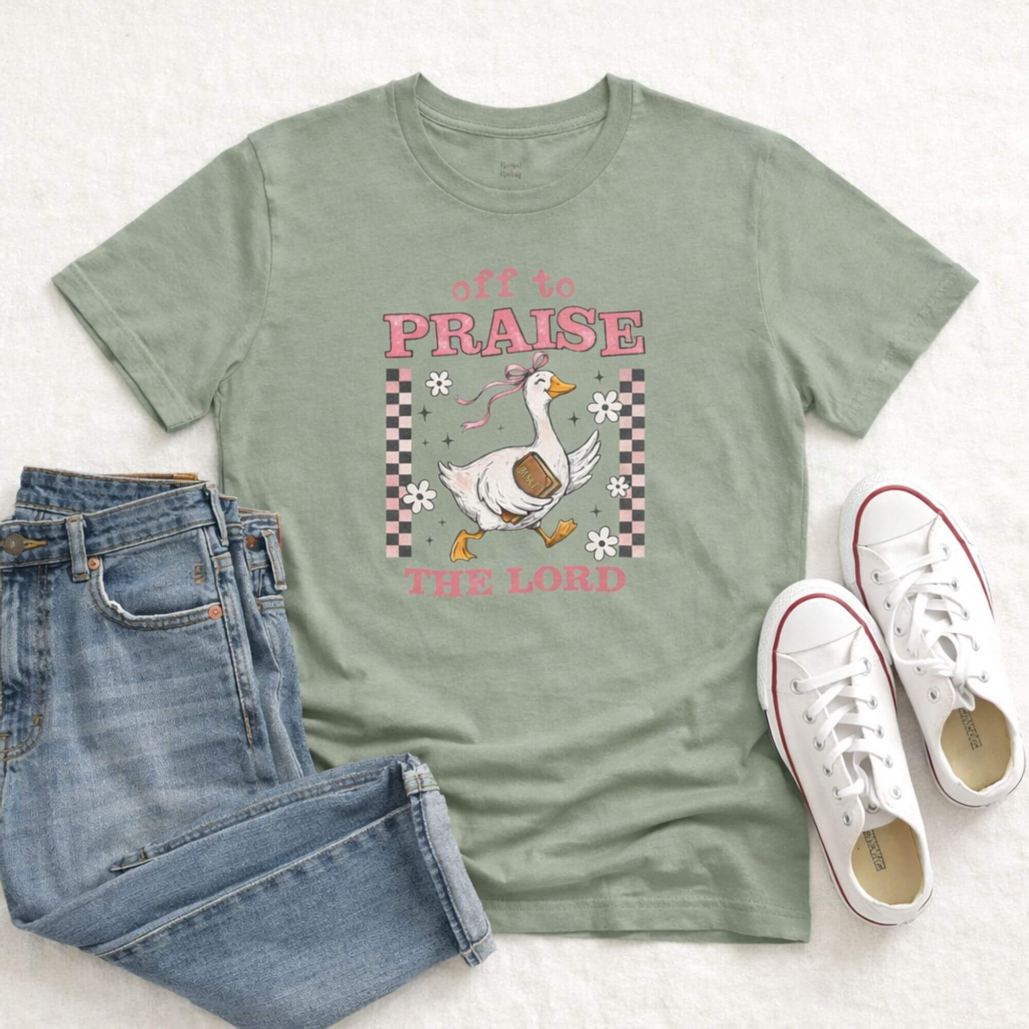 Off to Praise the Lord Duck Christian Graphic T-Shirt