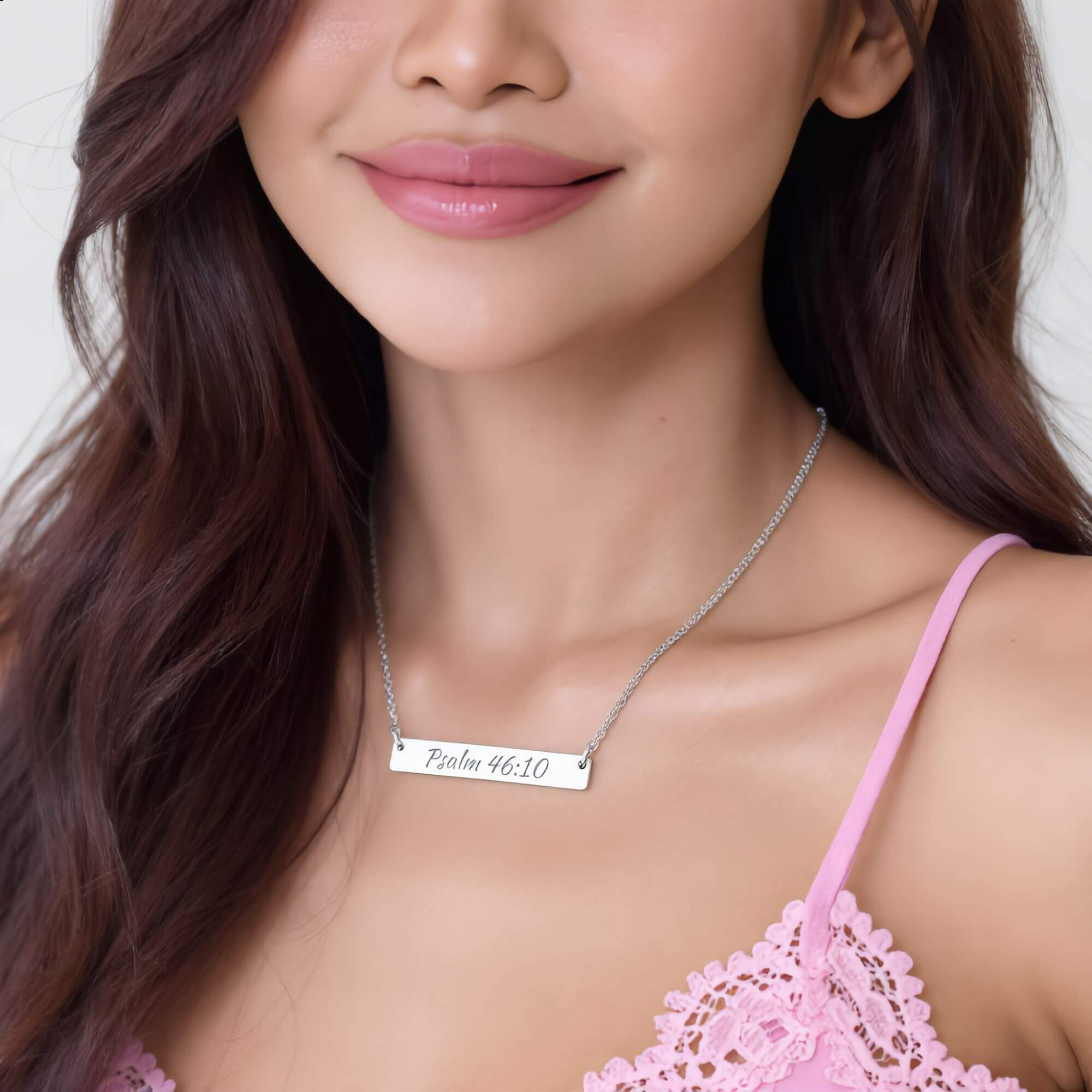 Engraved Psalm 46:10 Bar Necklace — Horizontal Scripture Pendant product thumbnail image Engraved Psalm 46:10 Bar Necklace — Horizontal Scripture Pendant product thumbnail image