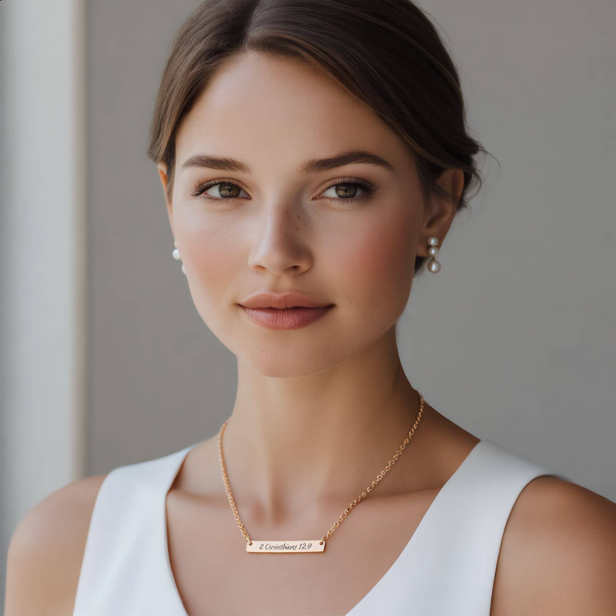 2 Corinthians 12:9 Engraved Horizontal Bar Necklace 