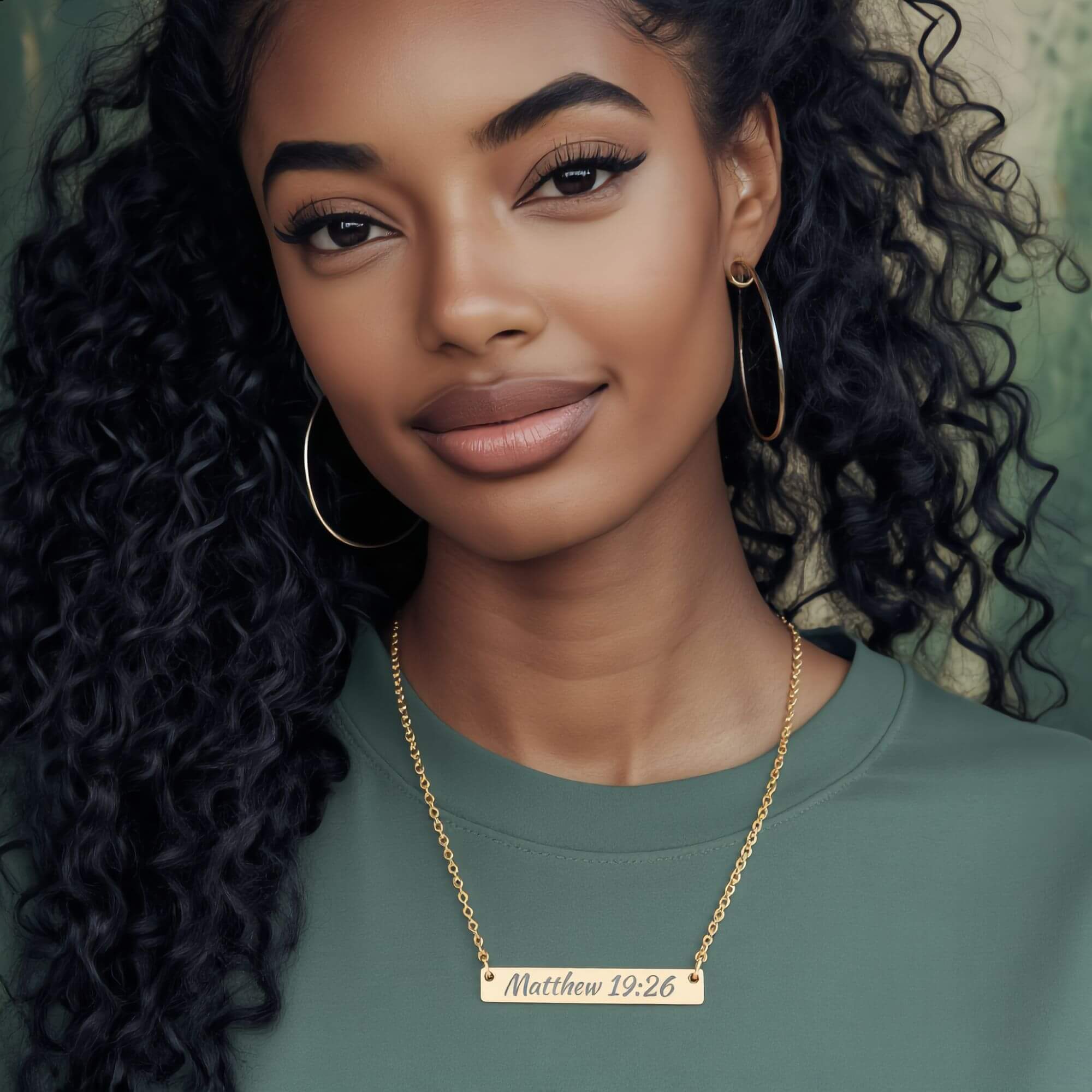 Matthew 19:26 Scripture Engraved Bar Necklace  product thumbnail image