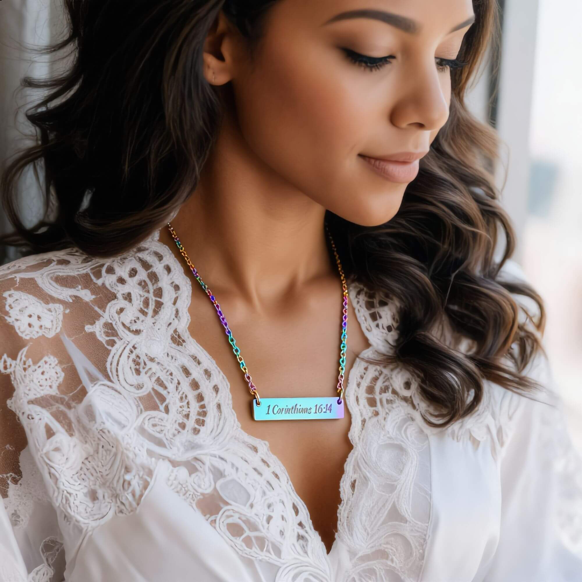 1 Corinthians 16:14 Engraved Bar Necklace product thumbnail image 1 Corinthians 16:14 Engraved Bar Necklace product thumbnail image