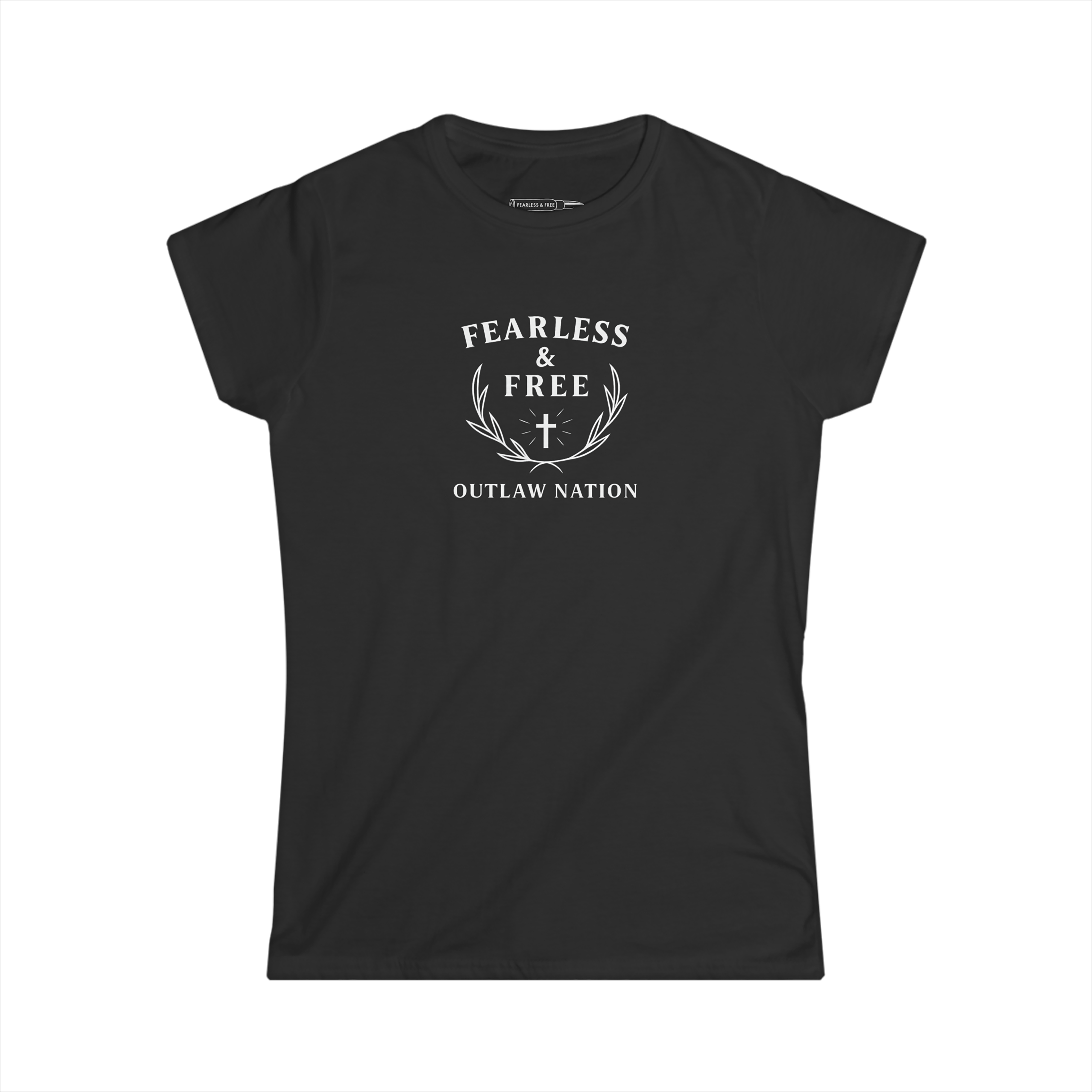 Fearless & Free Women's Tee — Outlaw Nation Christian Cross Graphic product thumbnail image Fearless & Free Women's Tee — Outlaw Nation Christian Cross Graphic product thumbnail image