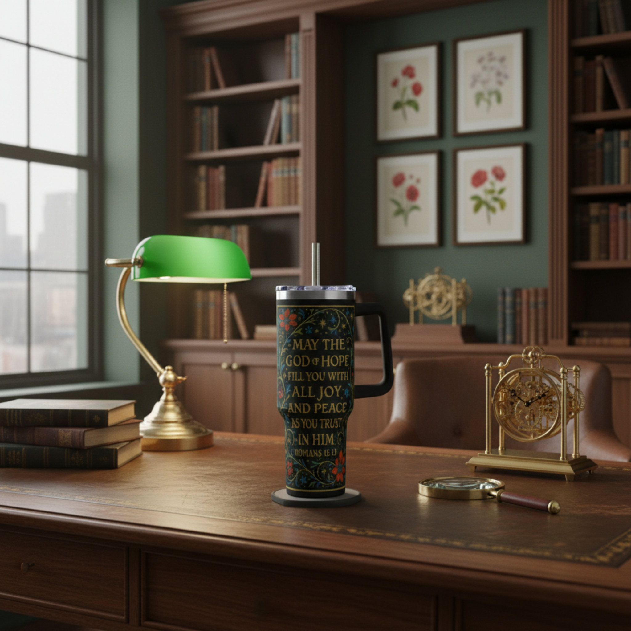 40oz Vacuum Tumbler – Medieval Floral Scripture Insulated Cup product thumbnail image