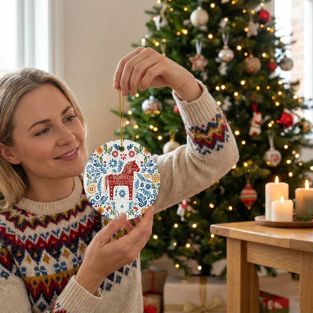 Dala Horse Christmas Tree Decoration, God Jul Gift, 2-Side Print, Holiday Décor, 1 3 5 or 10 piece Bundles product thumbnail image Dala Horse Christmas Tree Decoration, God Jul Gift, 2-Side Print, Holiday Décor, 1 3 5 or 10 piece Bundles product thumbnail image