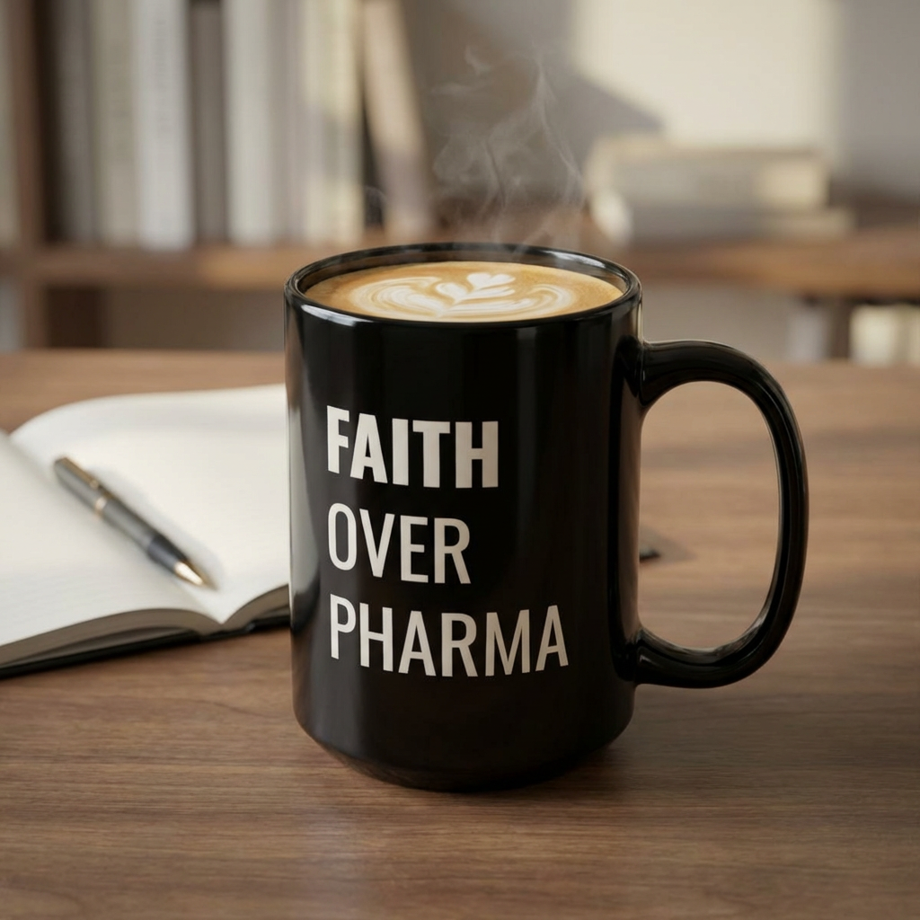 Black Ceramic Mug – "Faith Over Pharma" - Coffee Mug (11oz & 15oz) | Clean Living product thumbnail image Black Ceramic Mug – "Faith Over Pharma" - Coffee Mug (11oz & 15oz) | Clean Living product thumbnail image
