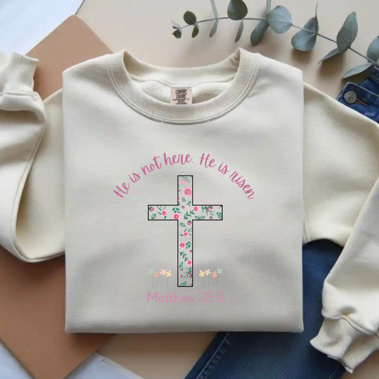 Matthew 28:6 Easter Comfort Colors Long Sleeve Shirt  product thumbnail image