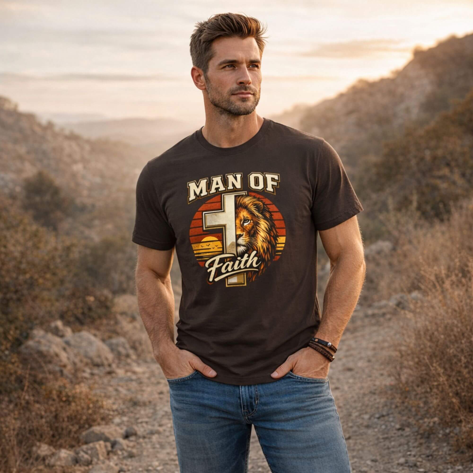 Man of Faith Christian Lion Vintage Graphic Tee product thumbnail image Man of Faith Christian Lion Vintage Graphic Tee product thumbnail image
