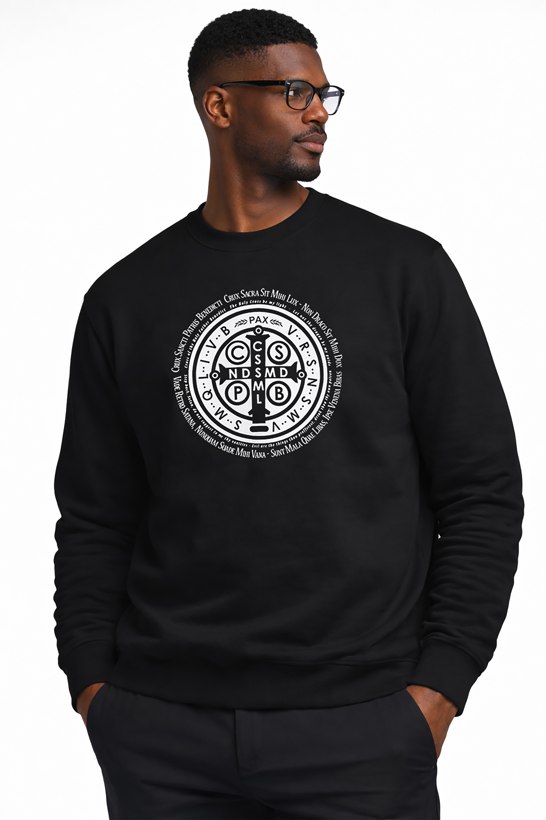 Saint Benedict Medal Crewneck Sweatshirt — Spiritual Catholic Prayer Symbol product thumbnail image Saint Benedict Medal Crewneck Sweatshirt — Spiritual Catholic Prayer Symbol product thumbnail image