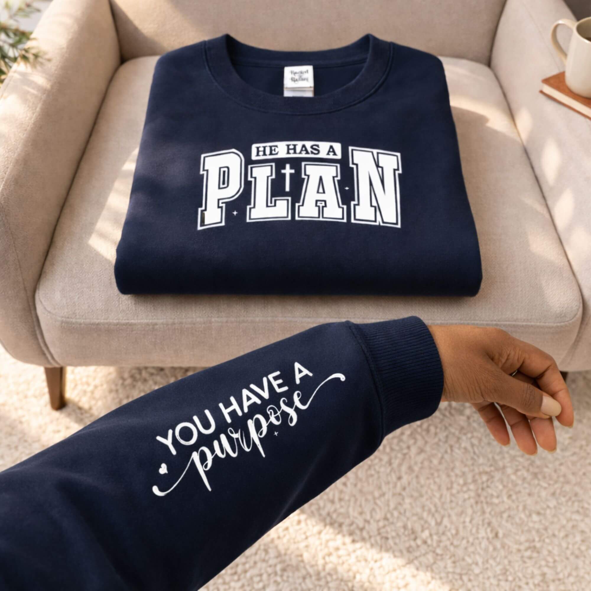 He Has A Plan Inspirational Crewneck Sweatshirt product thumbnail image He Has A Plan Inspirational Crewneck Sweatshirt product thumbnail image