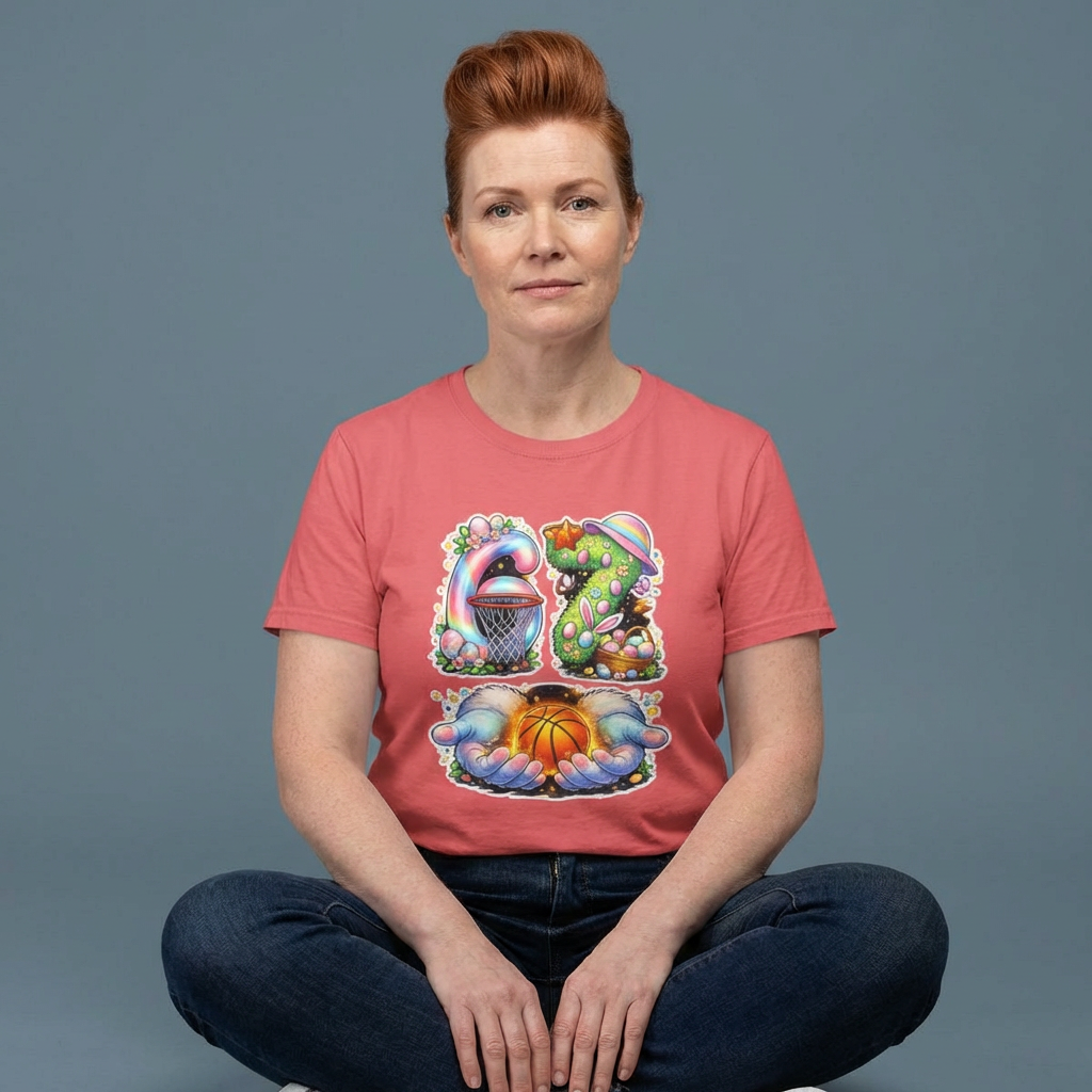 Cute Pastel Dino Basketball T-Shirt — Playful Dinosaur Sports Graphic Tee product thumbnail image