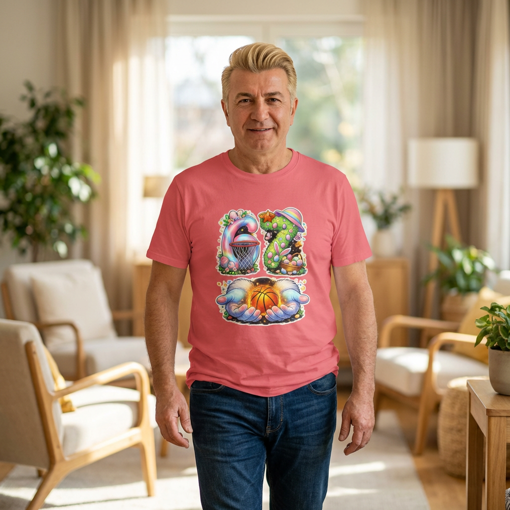 Cute Pastel Dino Basketball T-Shirt — Playful Dinosaur Sports Graphic Tee