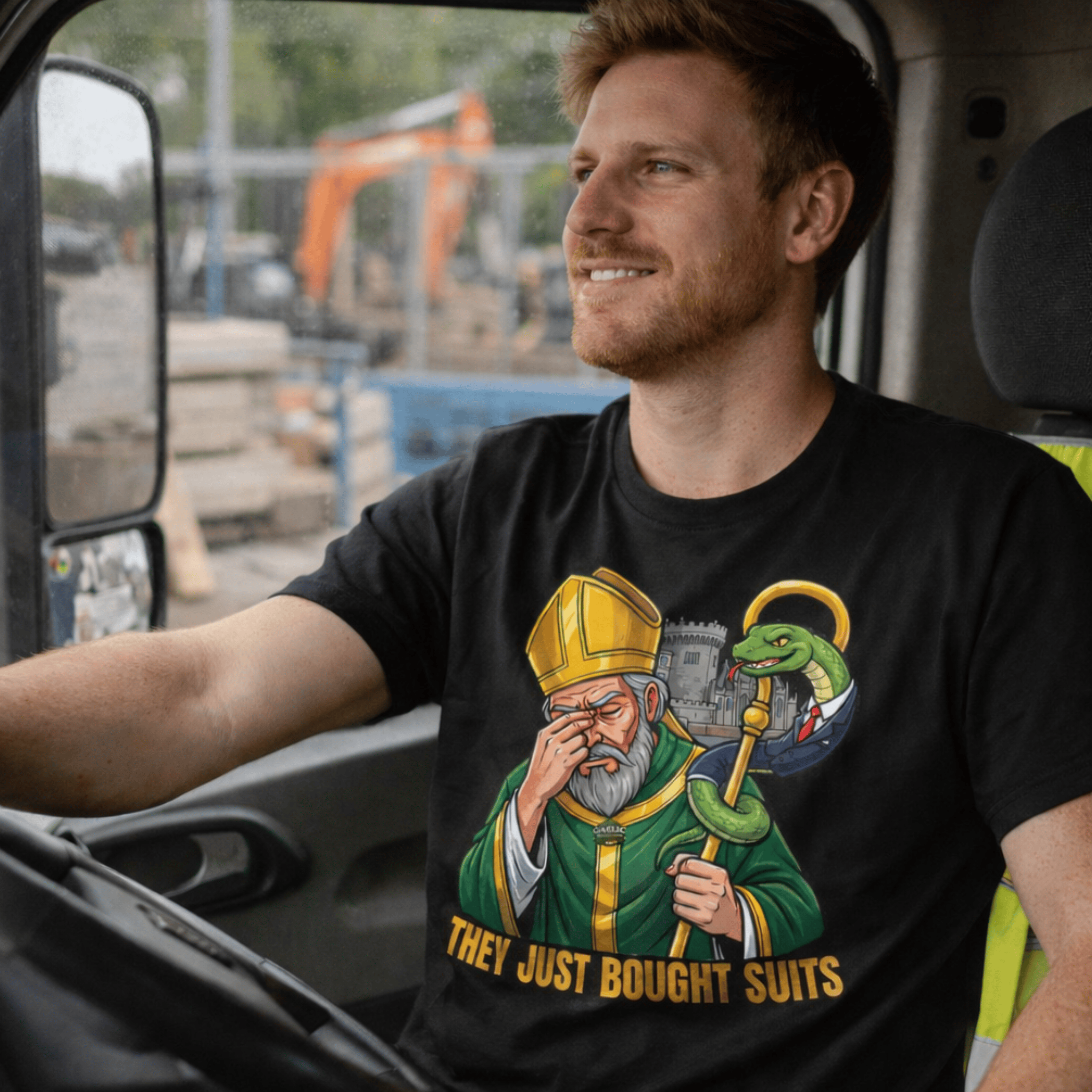 Irish Parody T-Shirt — Humorous Religious Pub Satire product thumbnail image