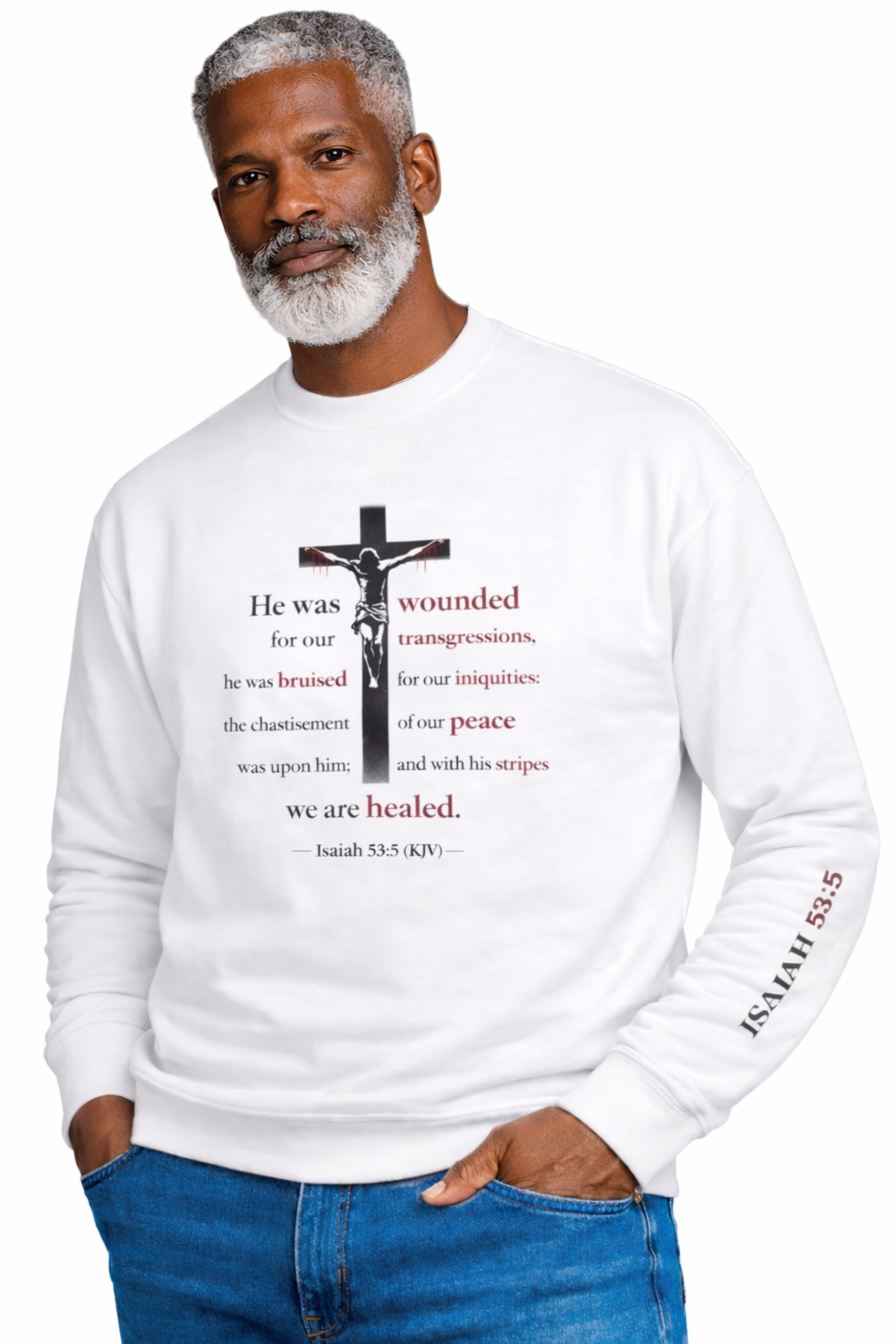 Christian Cross Crewneck Sweatshirt — Isaiah 53:5 Scripture Graphic product thumbnail image