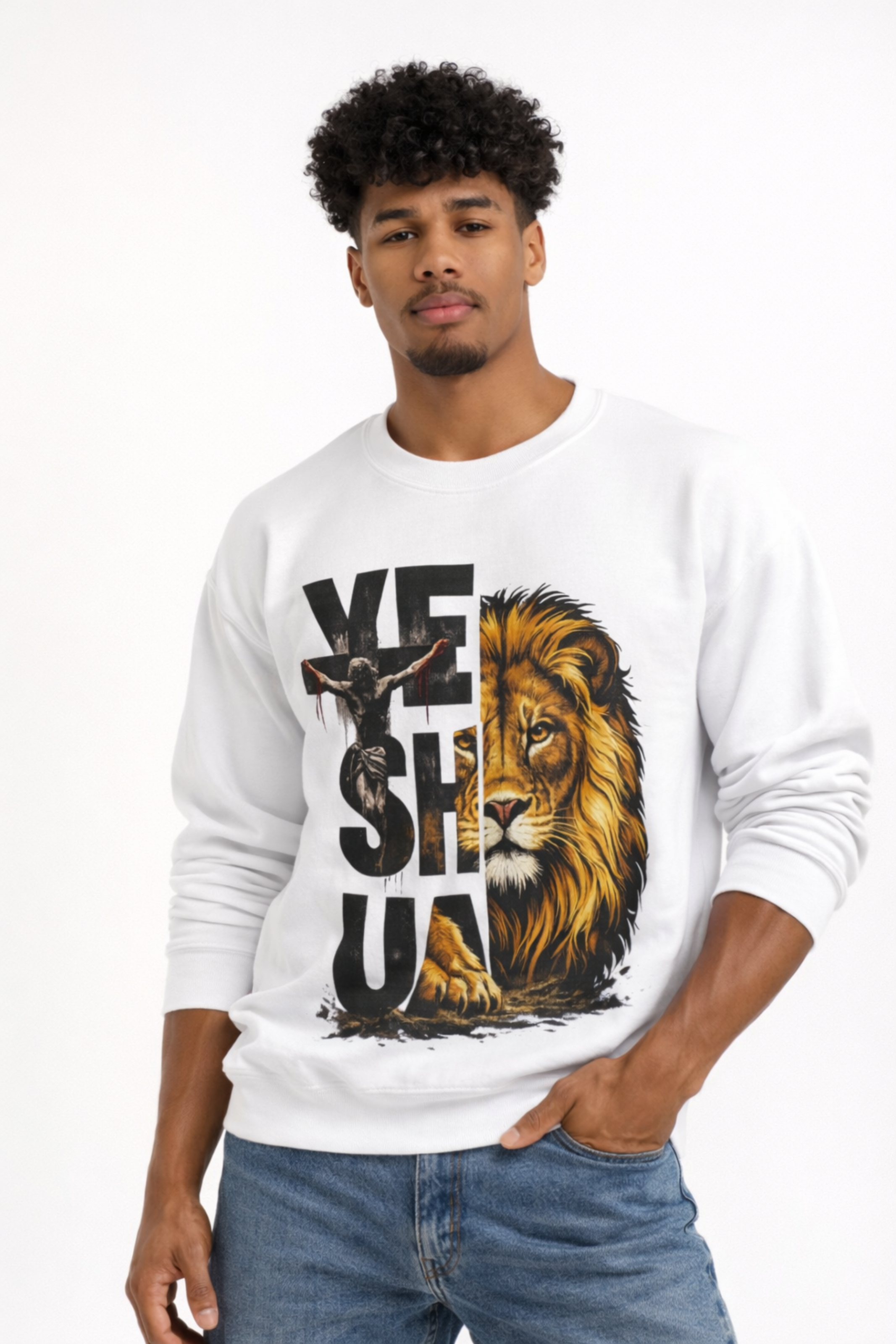 Yeshuah Lion Sweatshirt — Christian Faith Graphic Crewneck-Unisex product thumbnail image